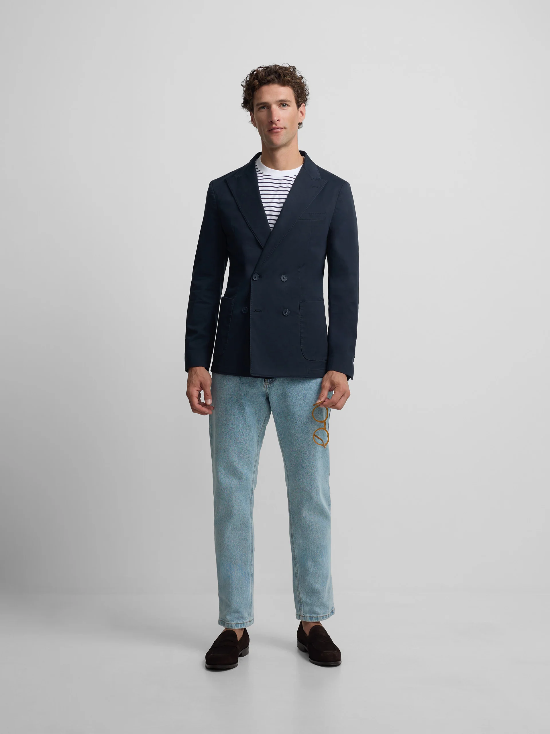 Americana cruzada casual azul marino - Image 10