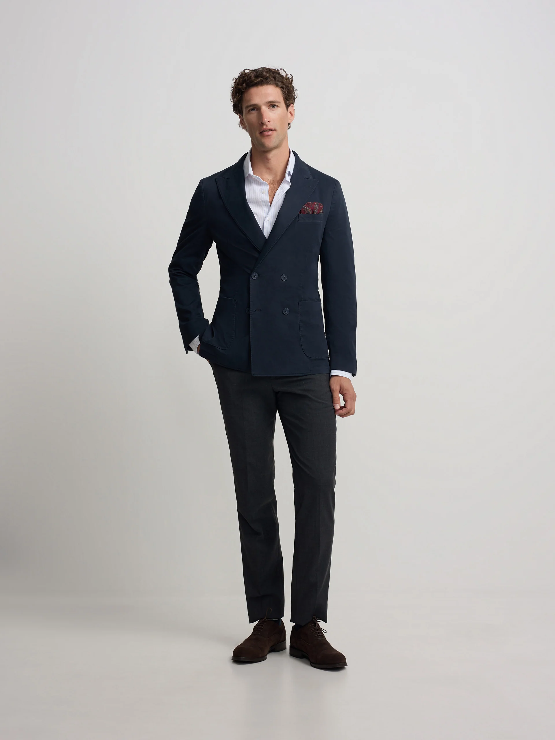 Americana cruzada casual azul marino - Image 4