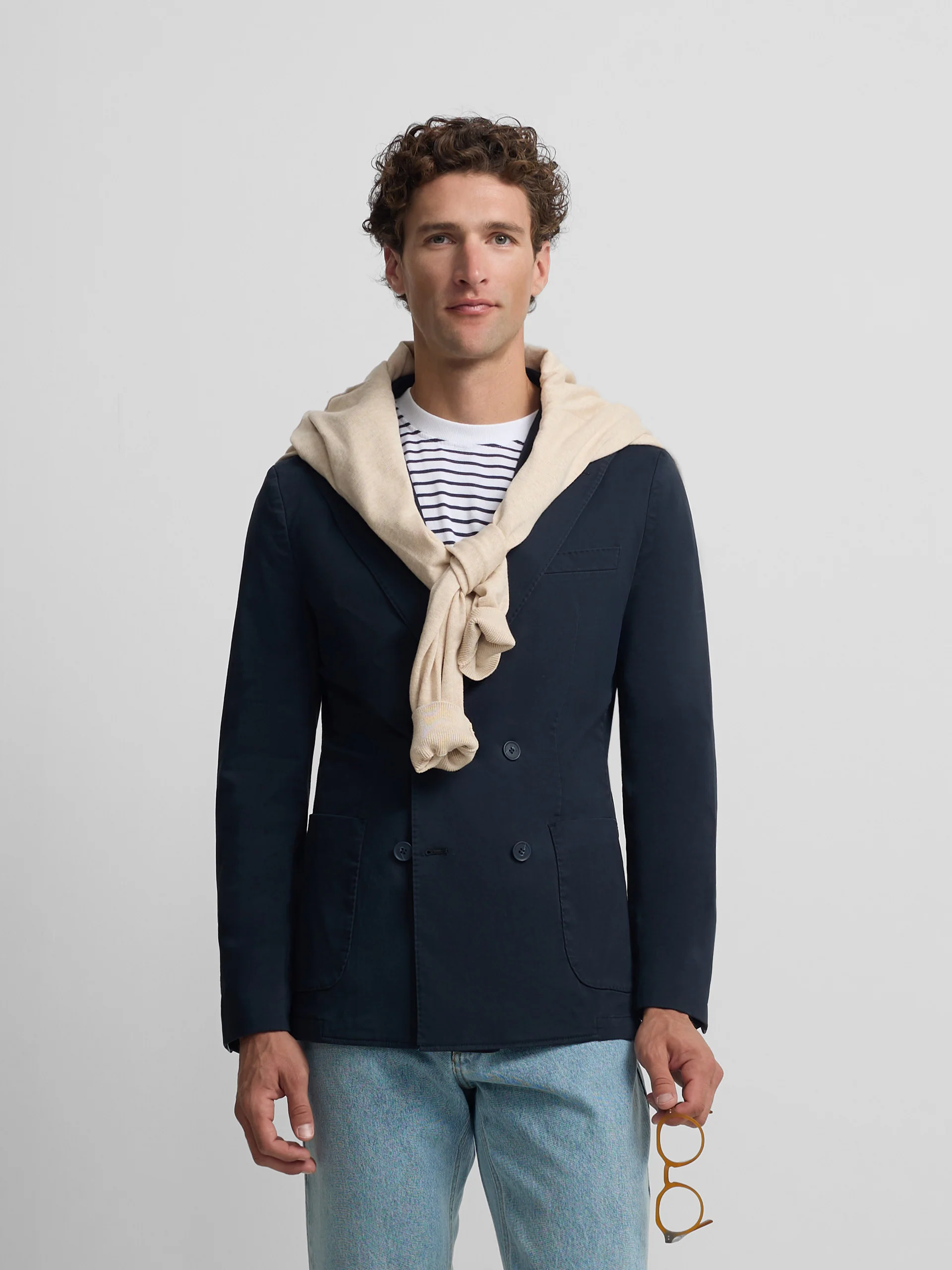 Americana cruzada casual azul marino - Image 7