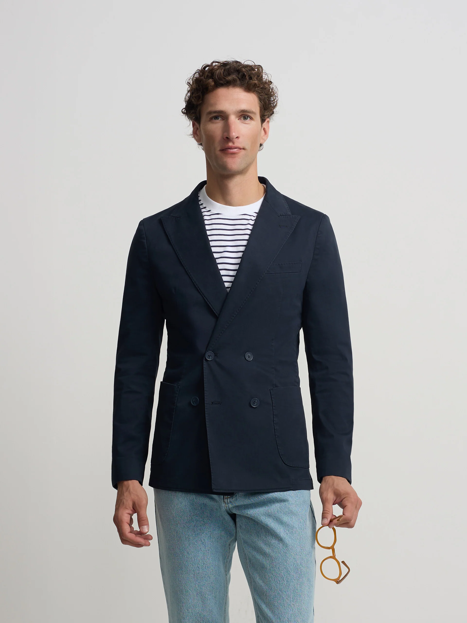 Americana cruzada casual azul marino - Image 9