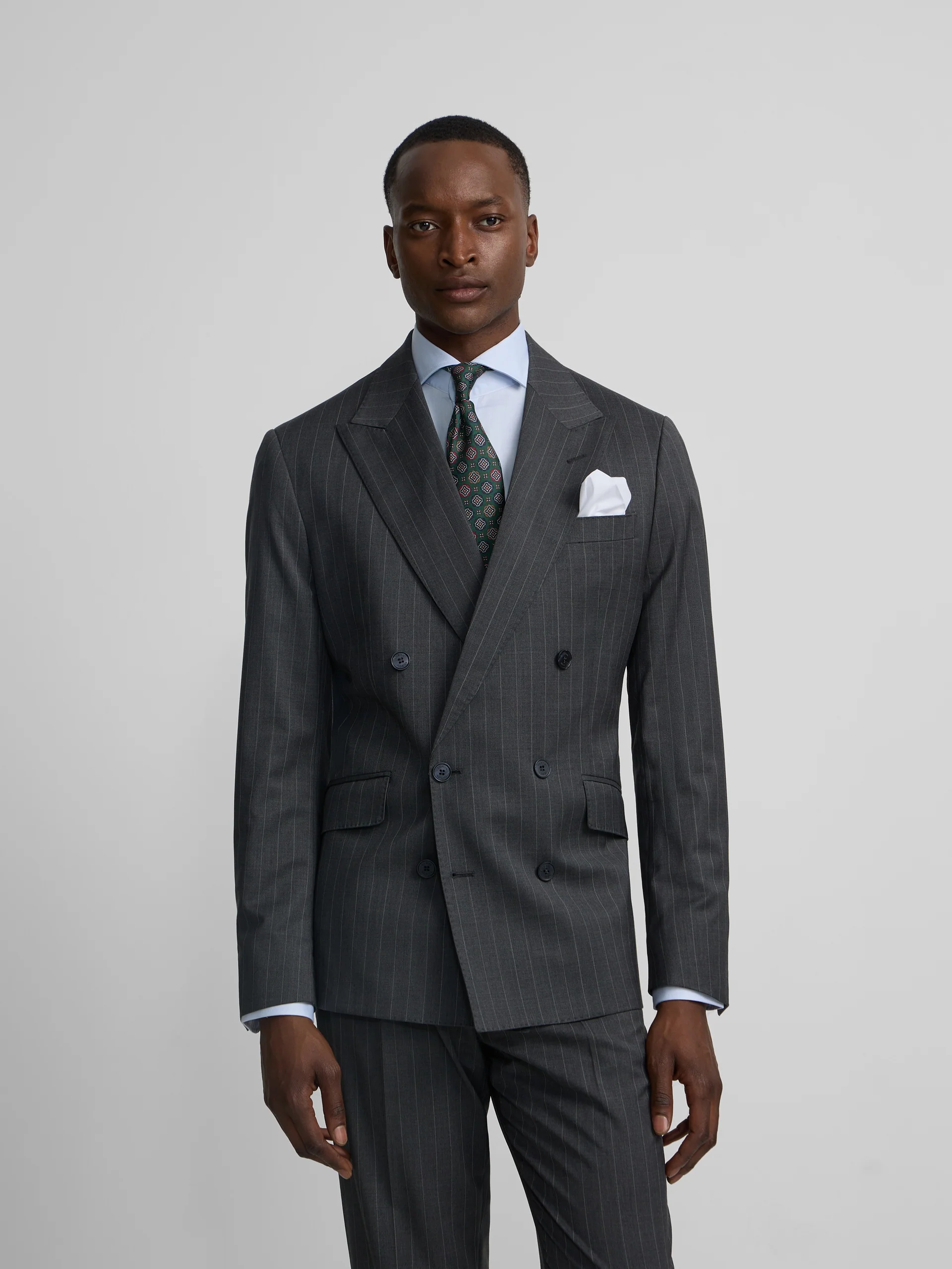 Americana traje cruzado raya diplomatica gris