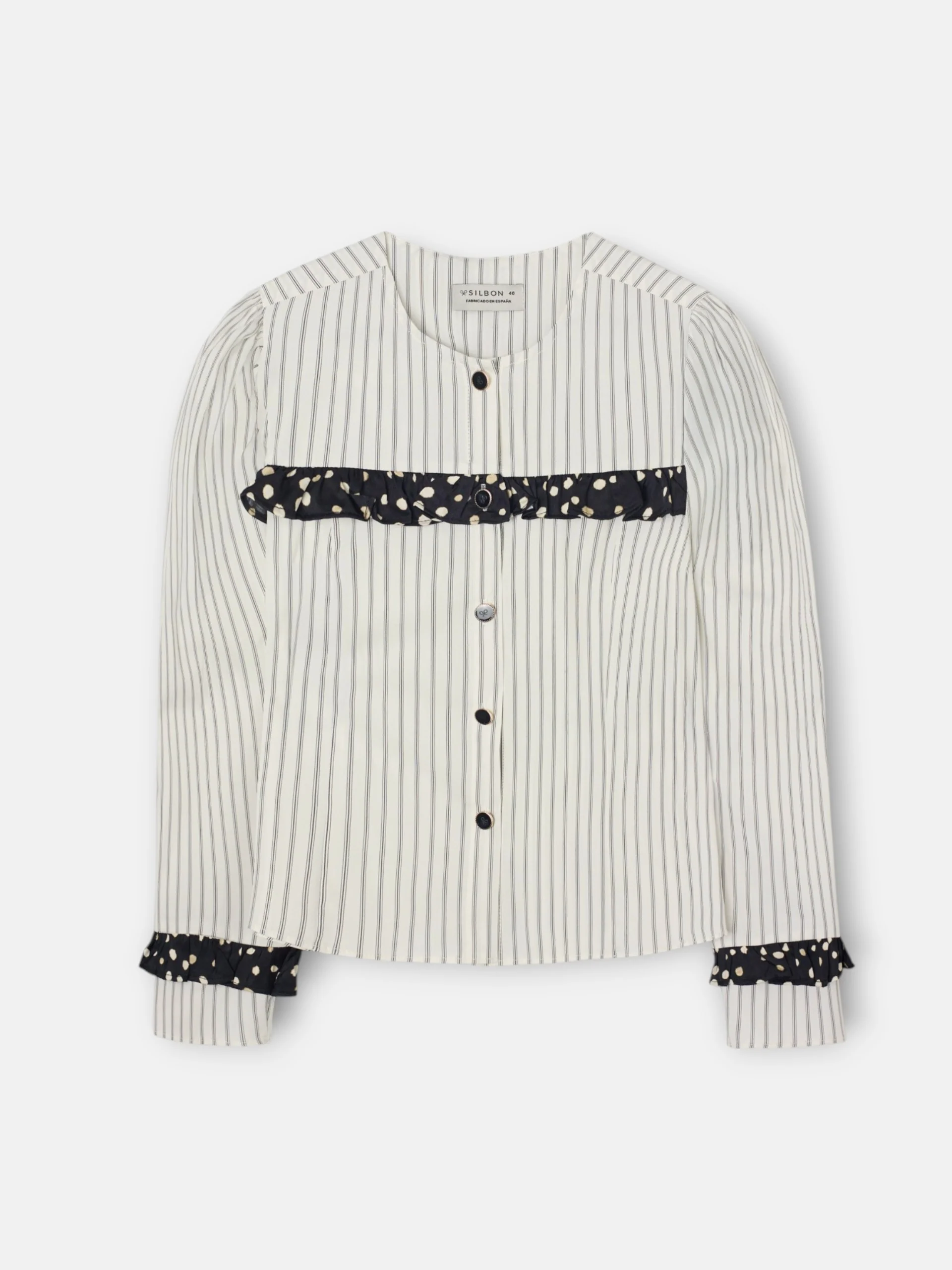 Camisa estampado combinado rayas y lunares blanca