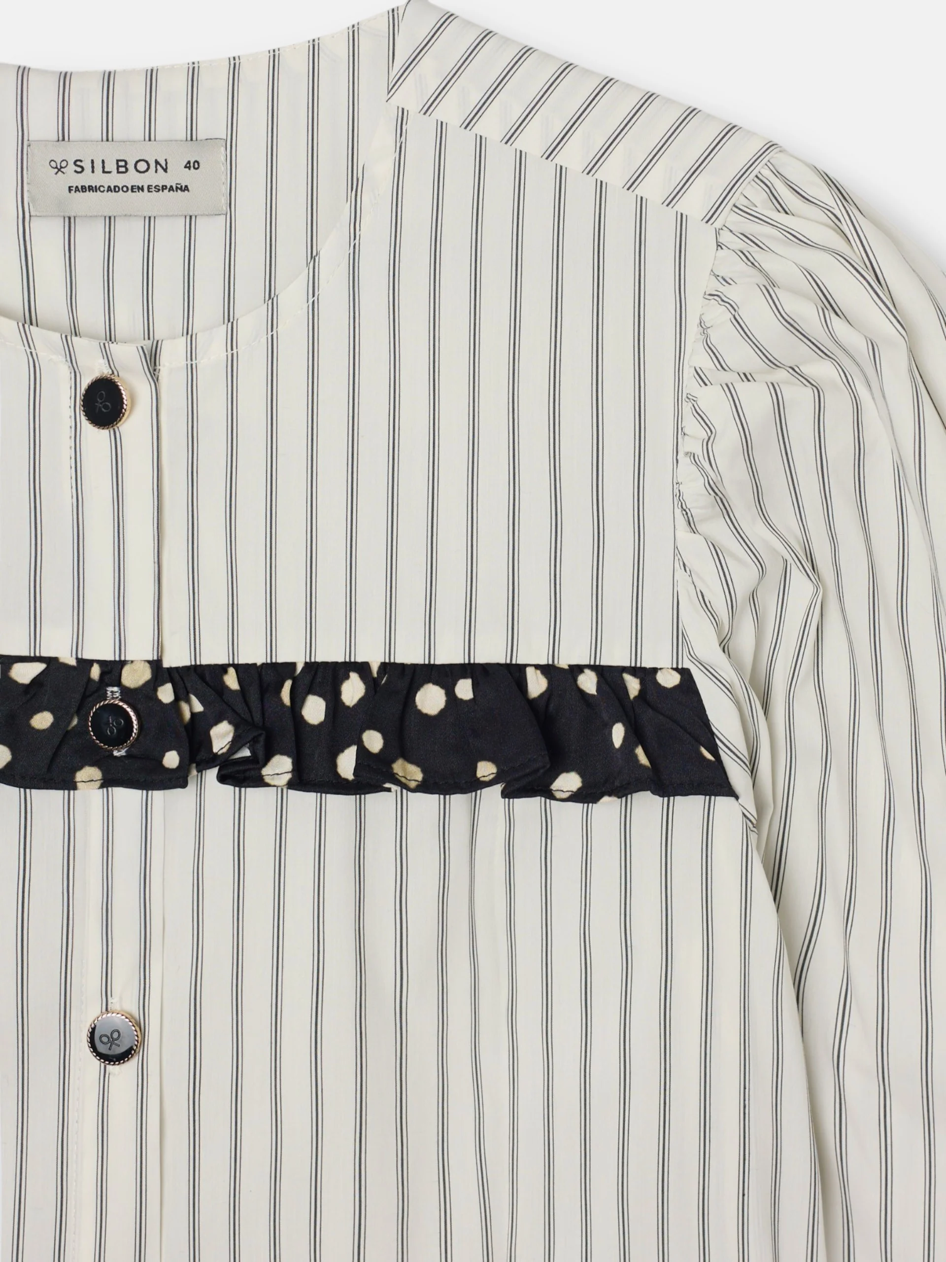 Camisa estampado combinado rayas y lunares blanca - Image 2