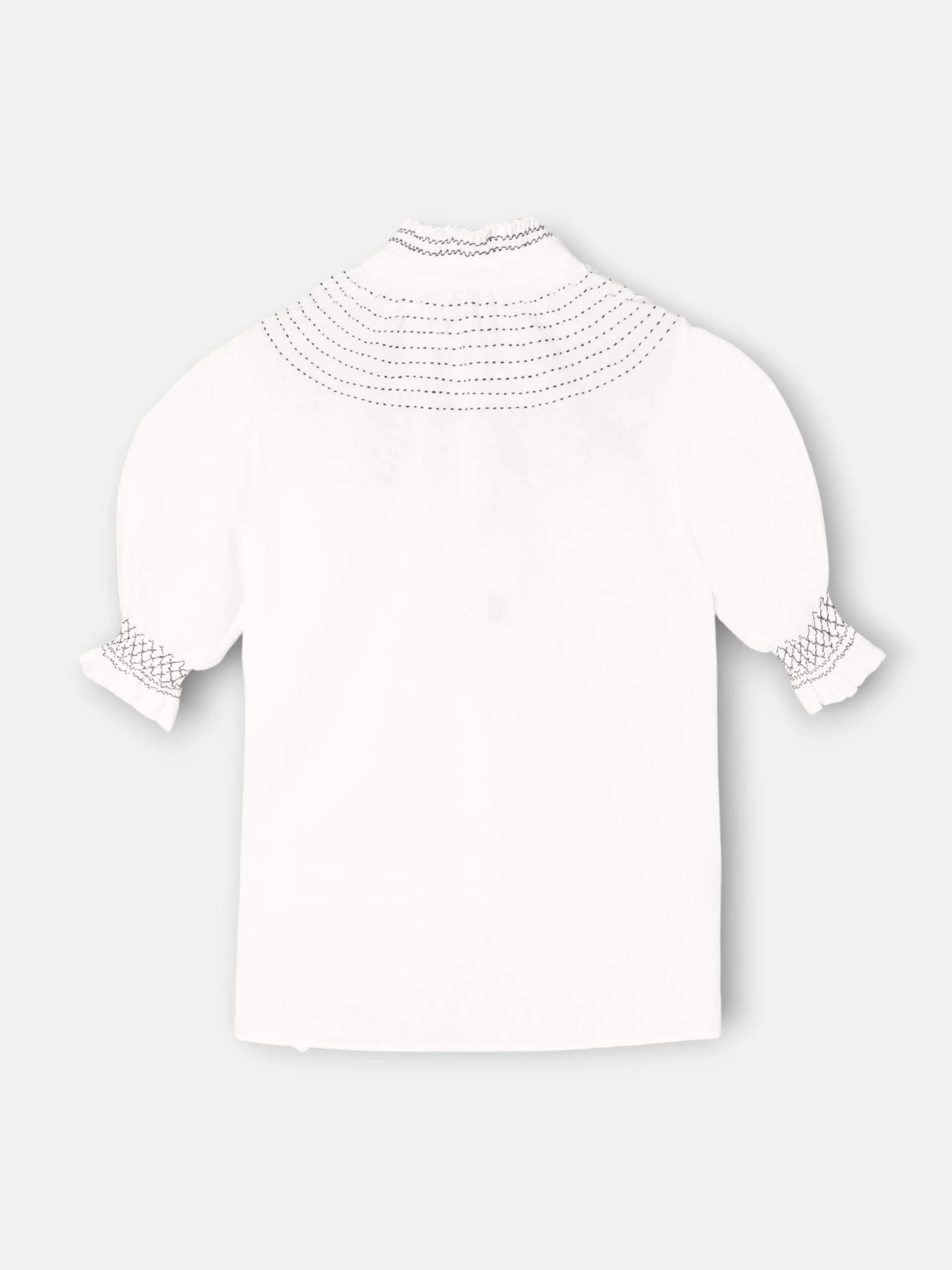 Camisa fruncida manga corta lino blanca - Image 7