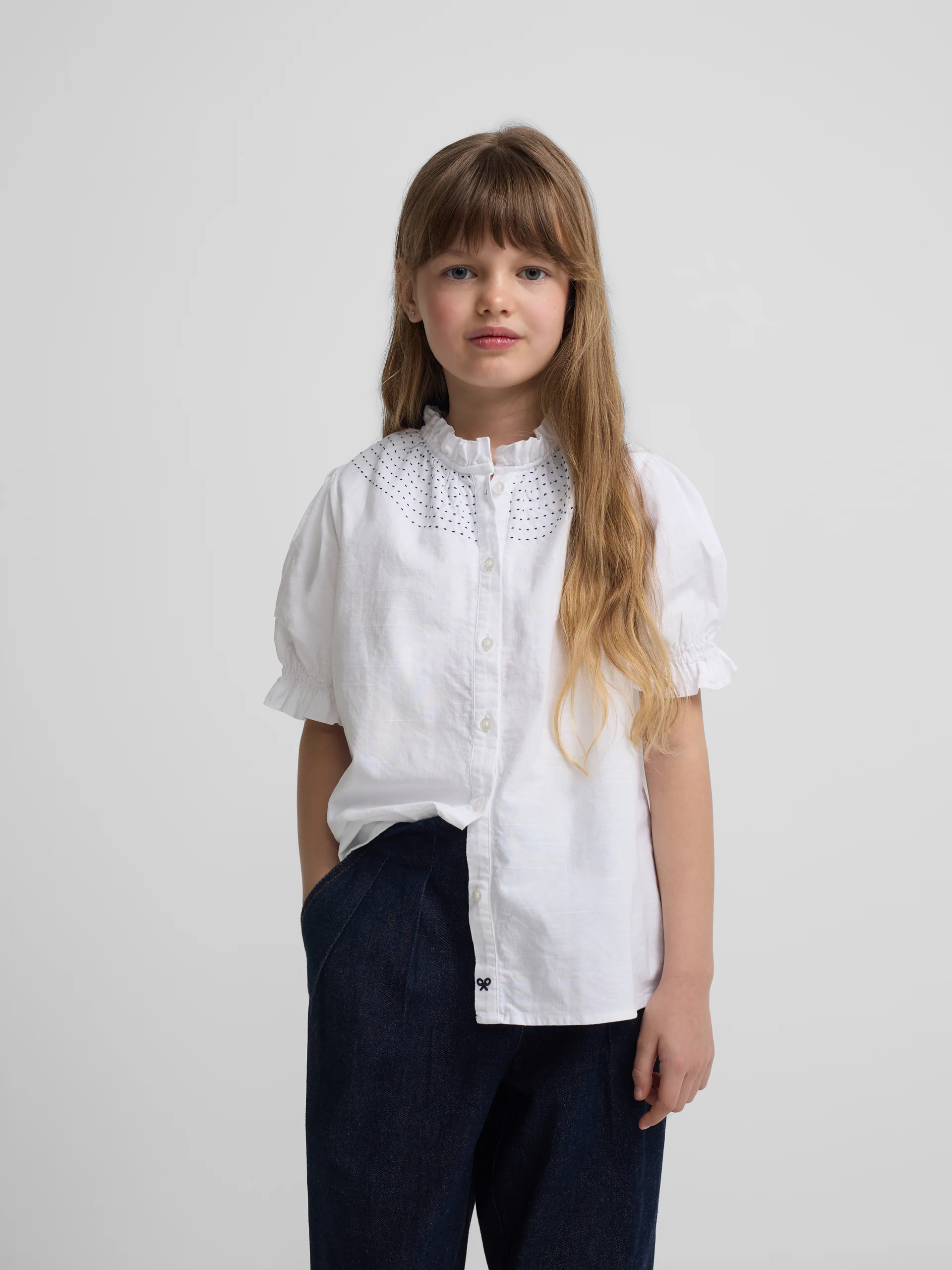 Camisa girl fruncidos lino blanca - Image 3