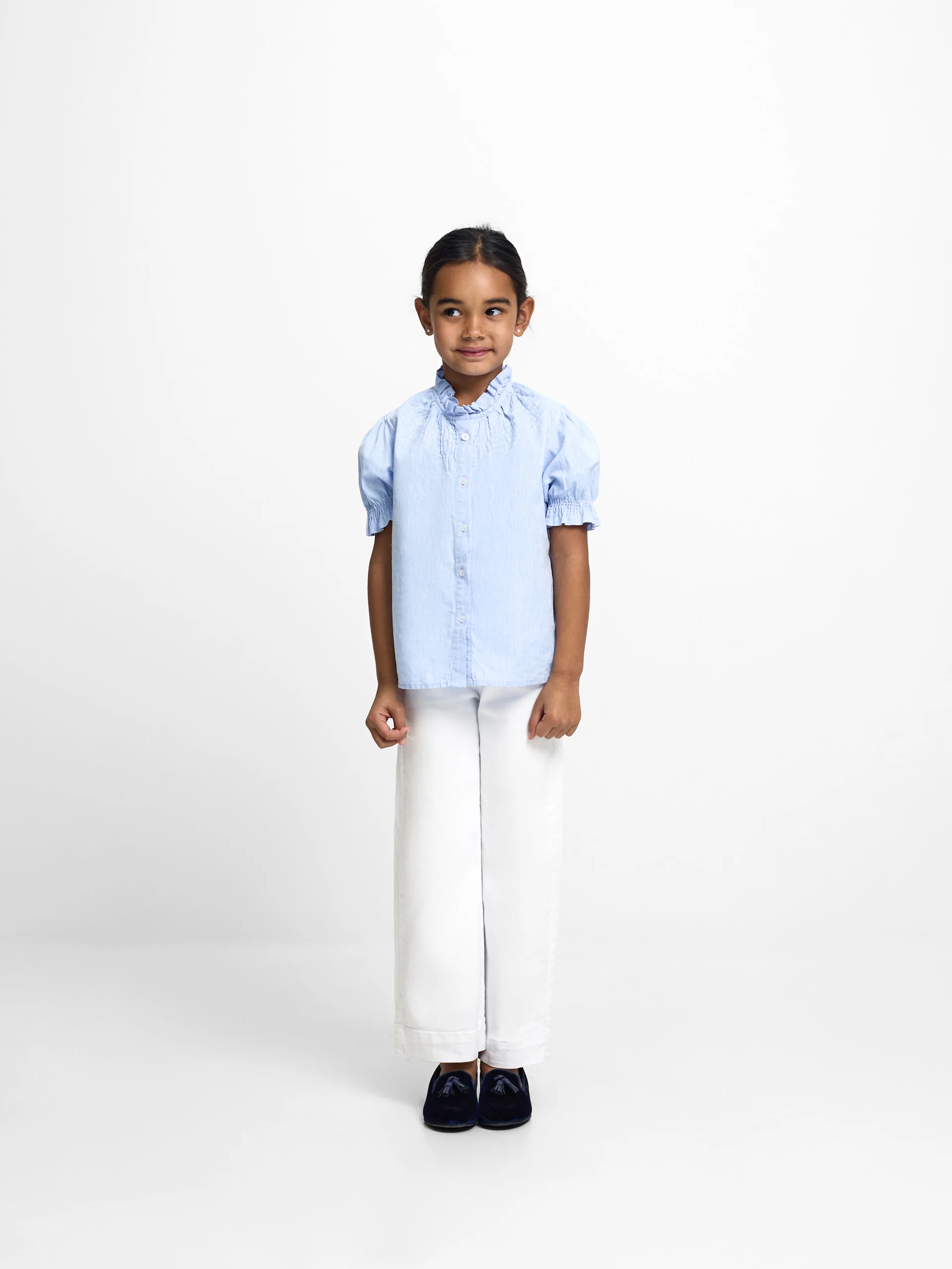 Camisa girl fruncidos lino celeste - Image 4
