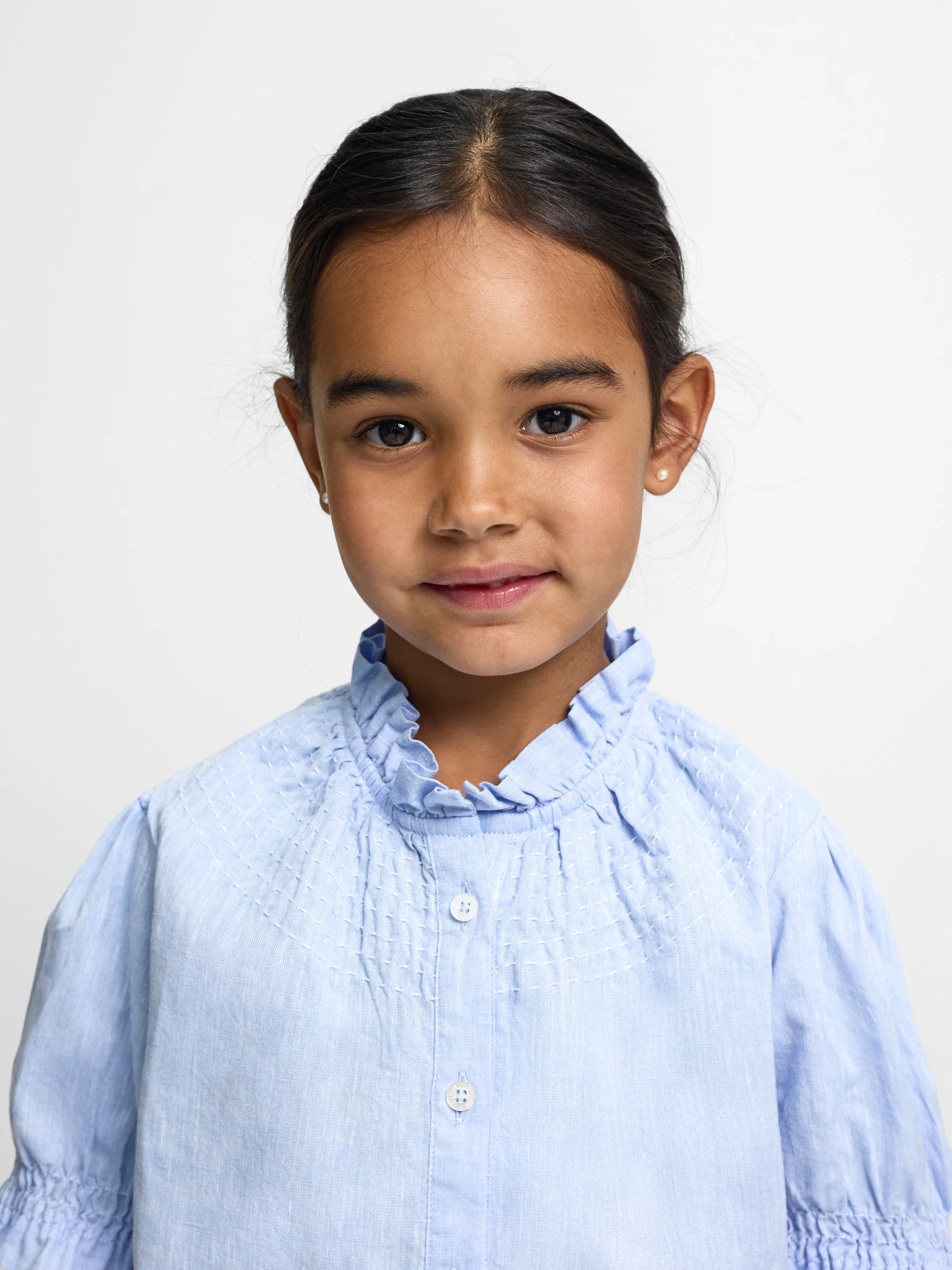Camisa girl fruncidos lino celeste - Image 5