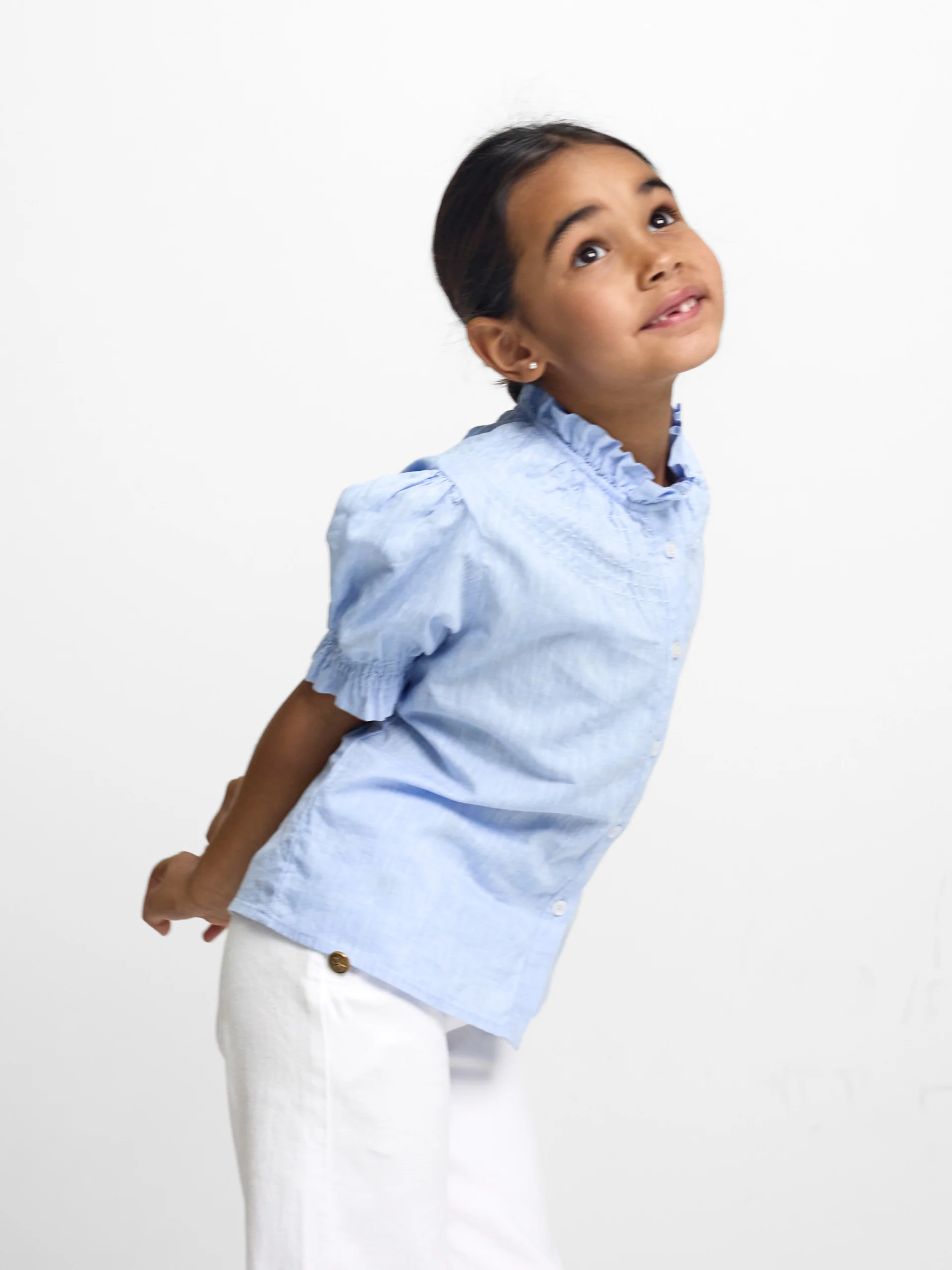 Camisa girl fruncidos lino celeste - Image 6
