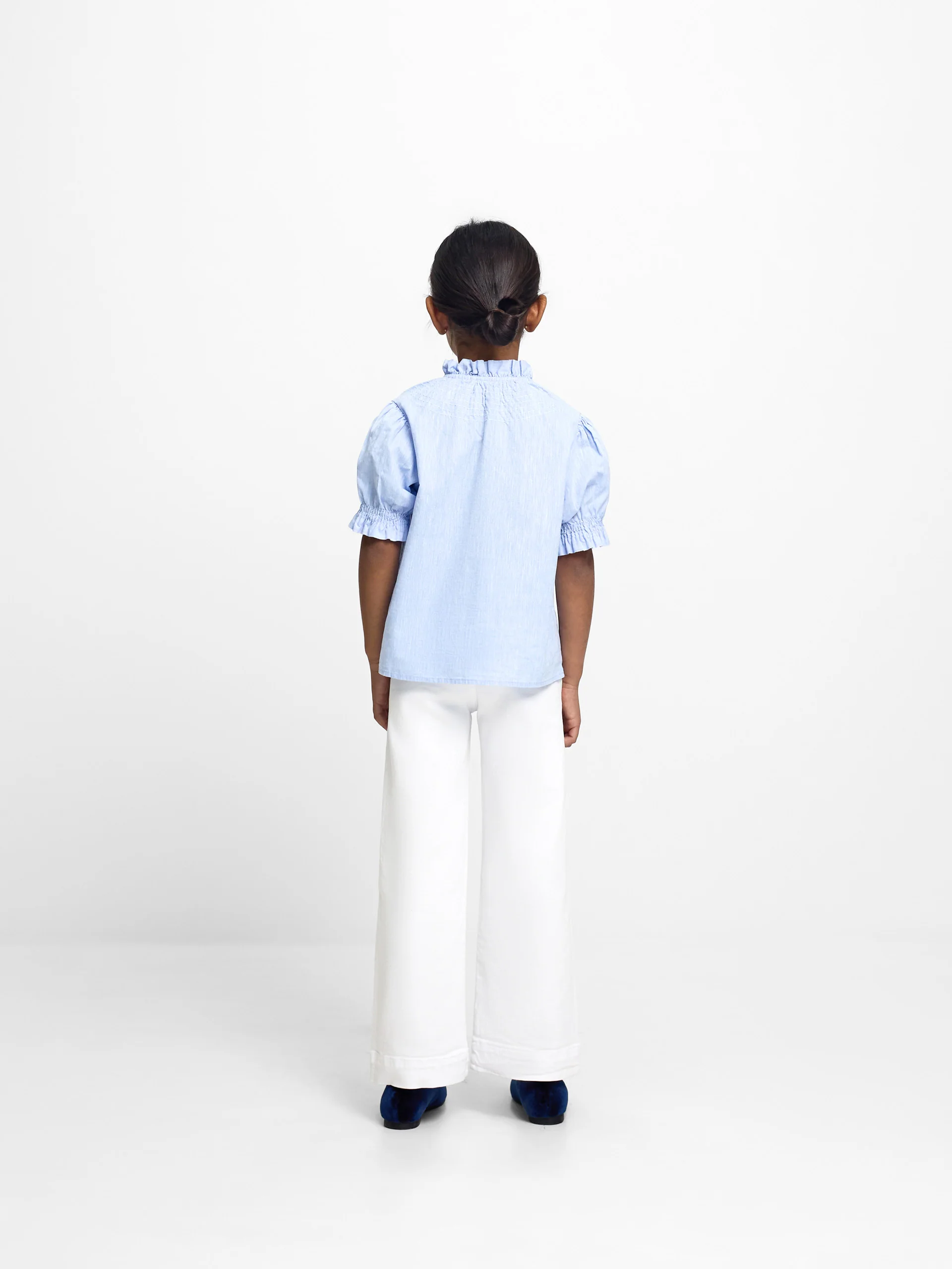 Camisa girl fruncidos lino celeste - Image 7
