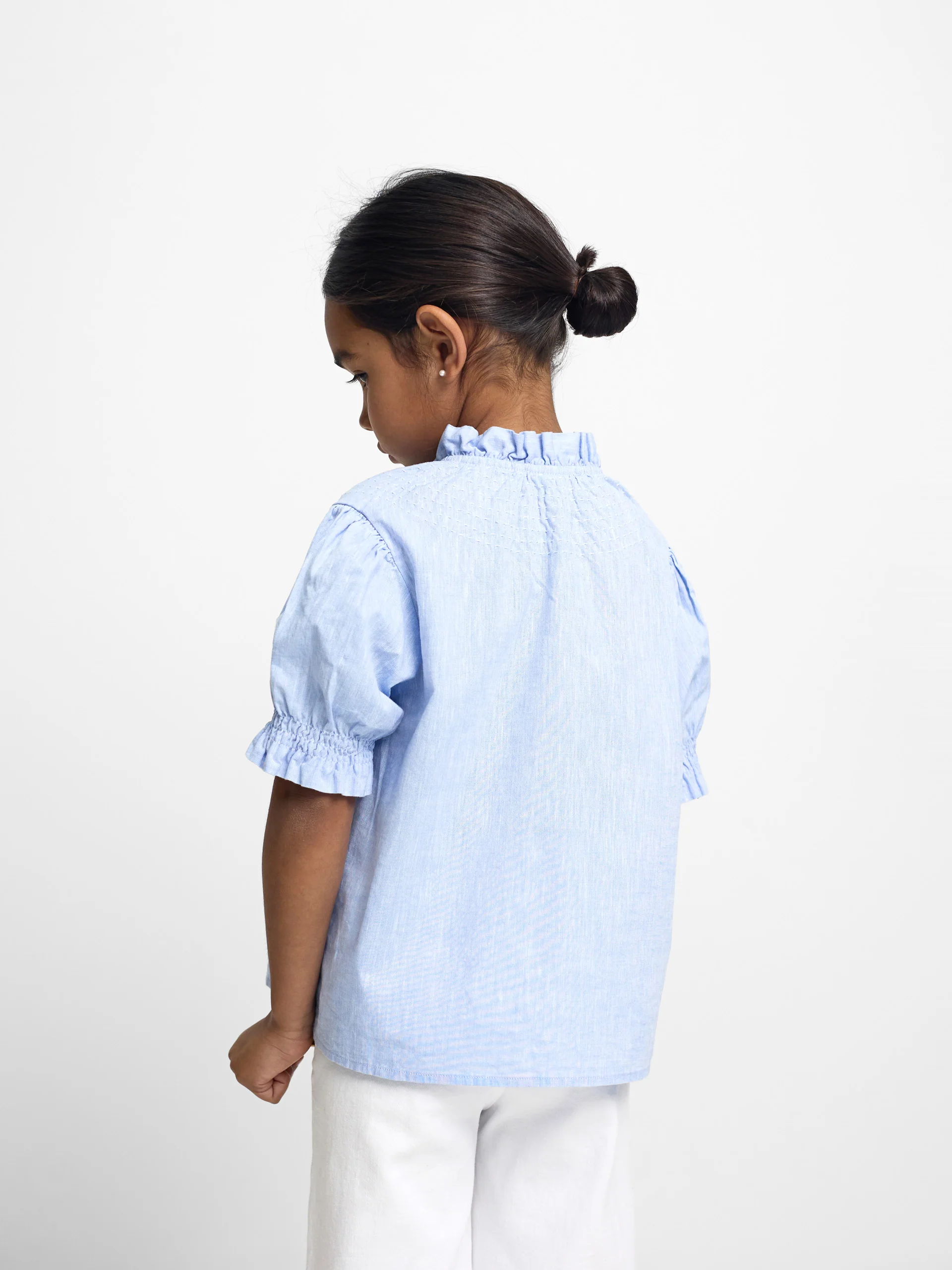 Camisa girl fruncidos lino celeste - Image 8