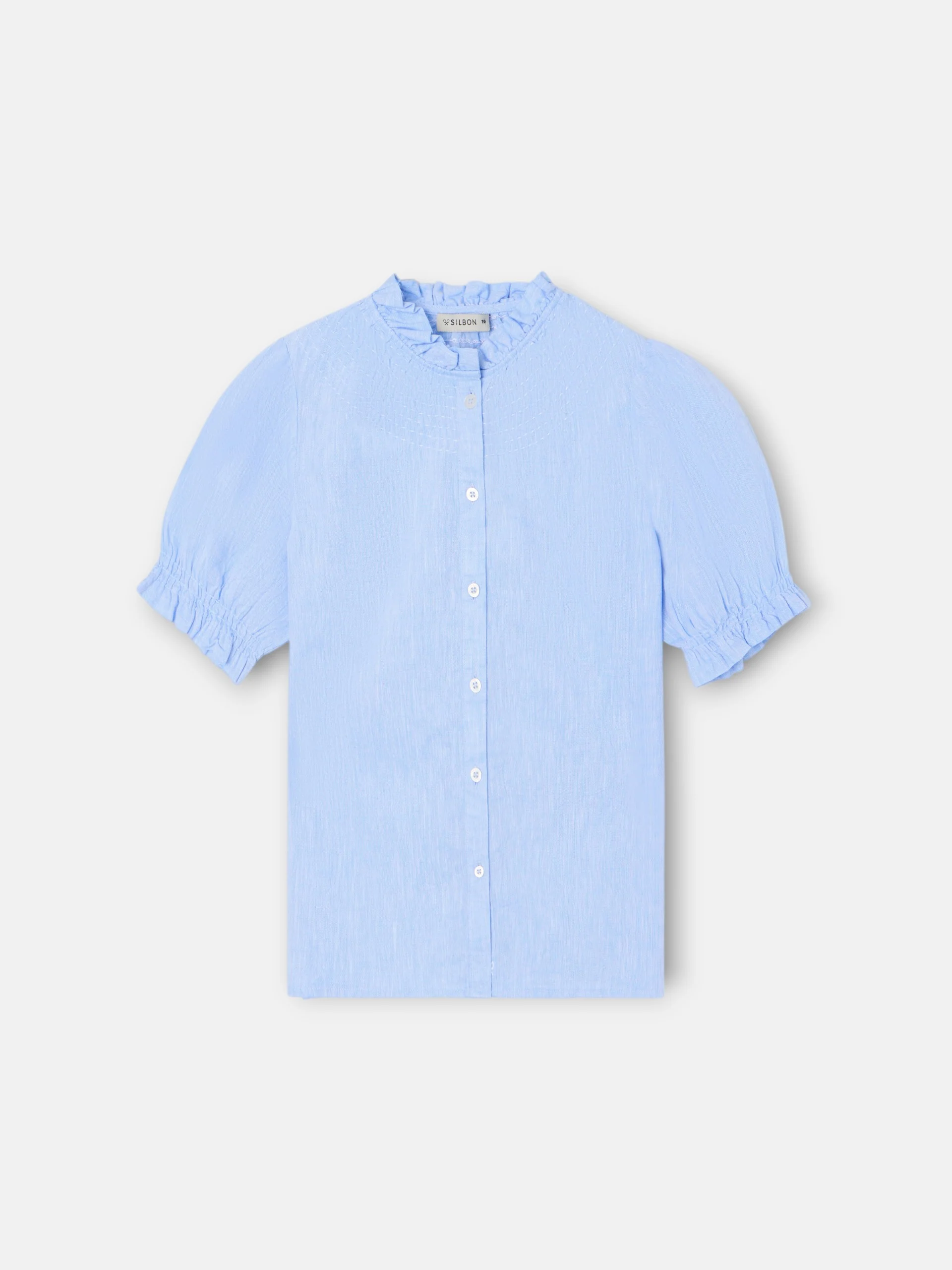 Camisa girl fruncidos lino celeste - Image 9