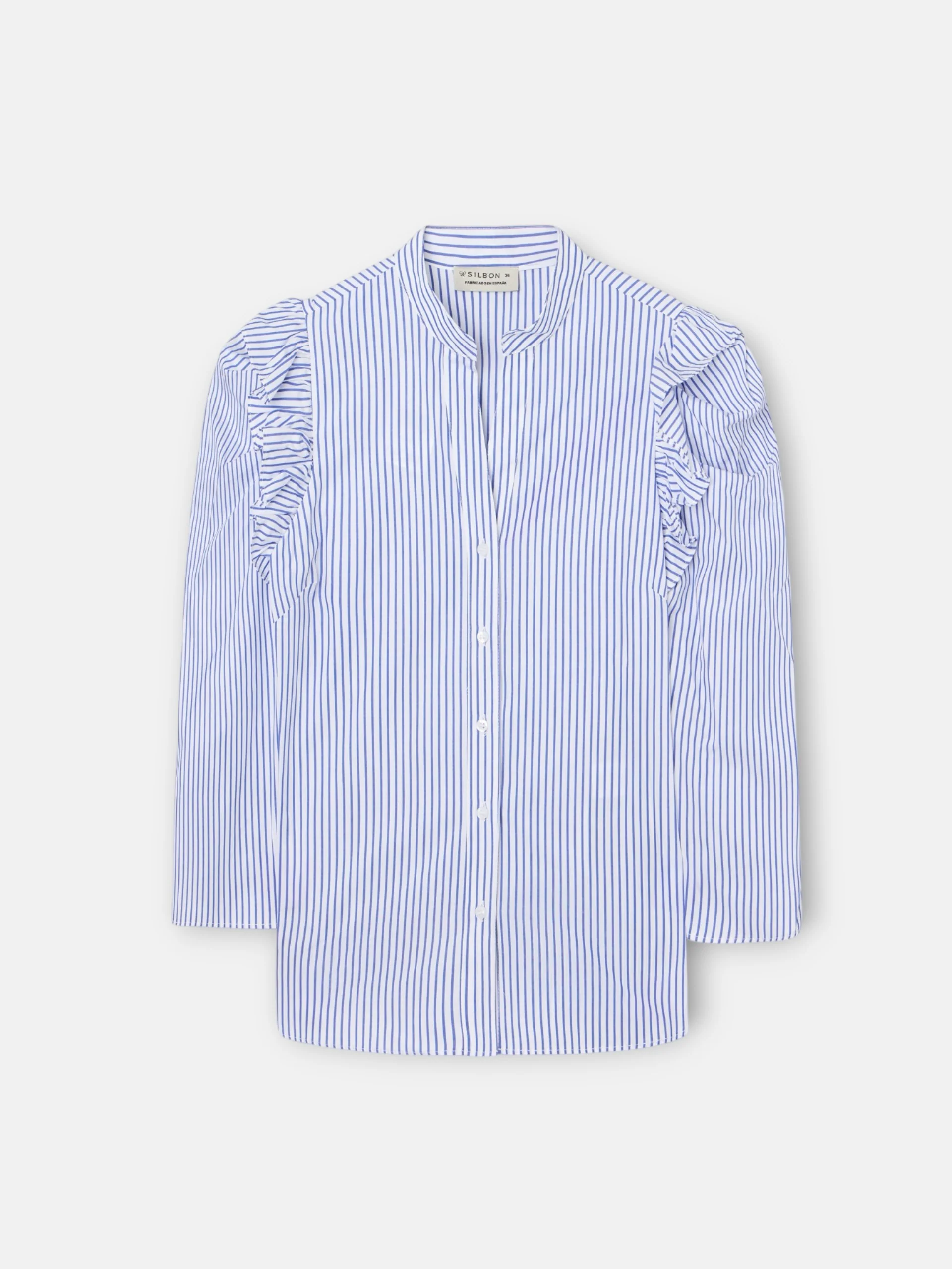 Camisa manga abullonada rayas azules y blancas - Image 7