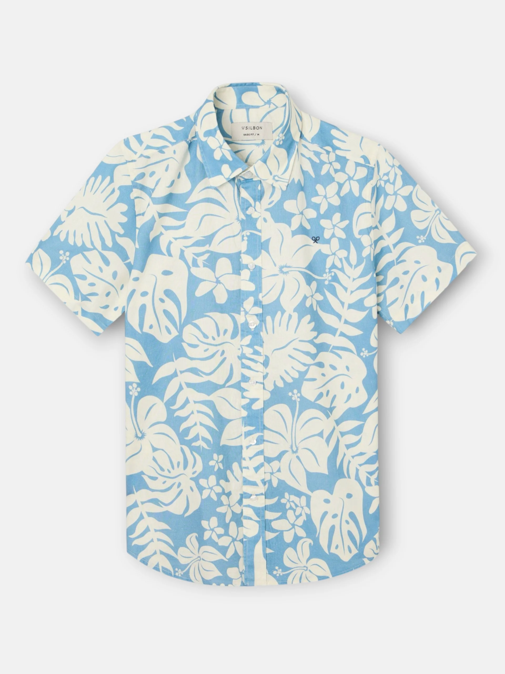 Camisa manga corta lino estampado azul - Image 10