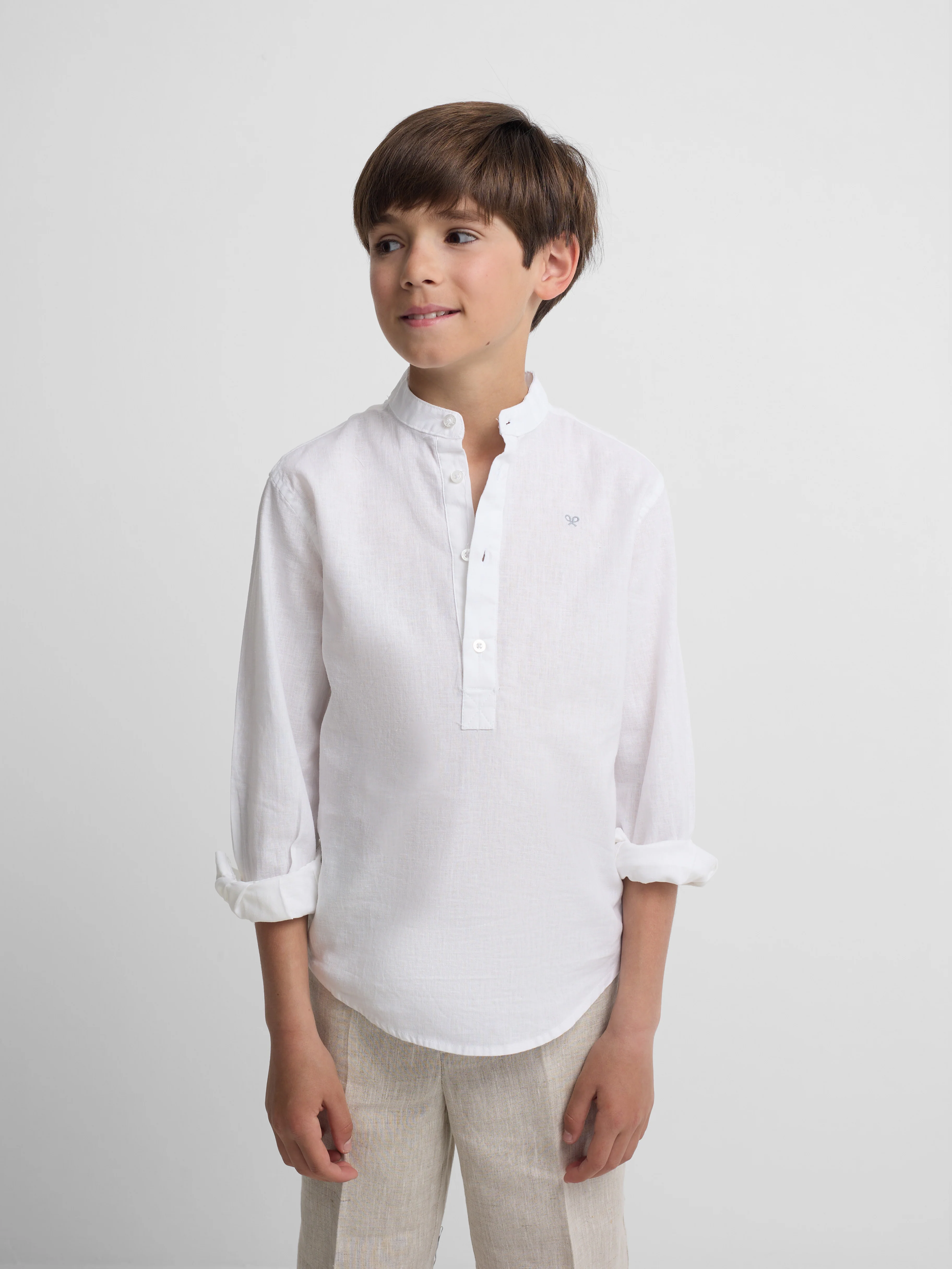 Camisa sport kids lino cuello mao blanco