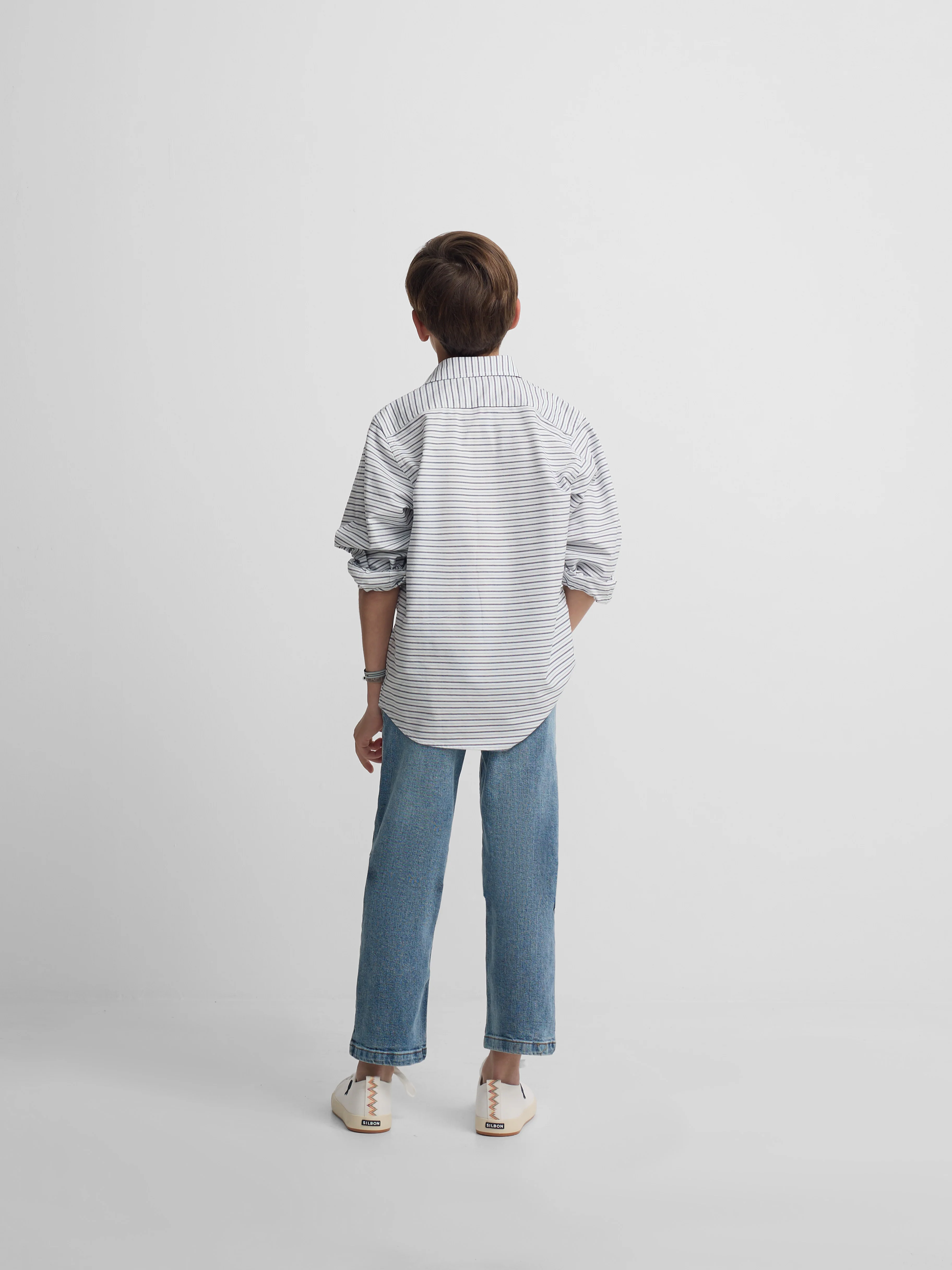 Polera sport kids oxford raya crema azul marino - Image 6