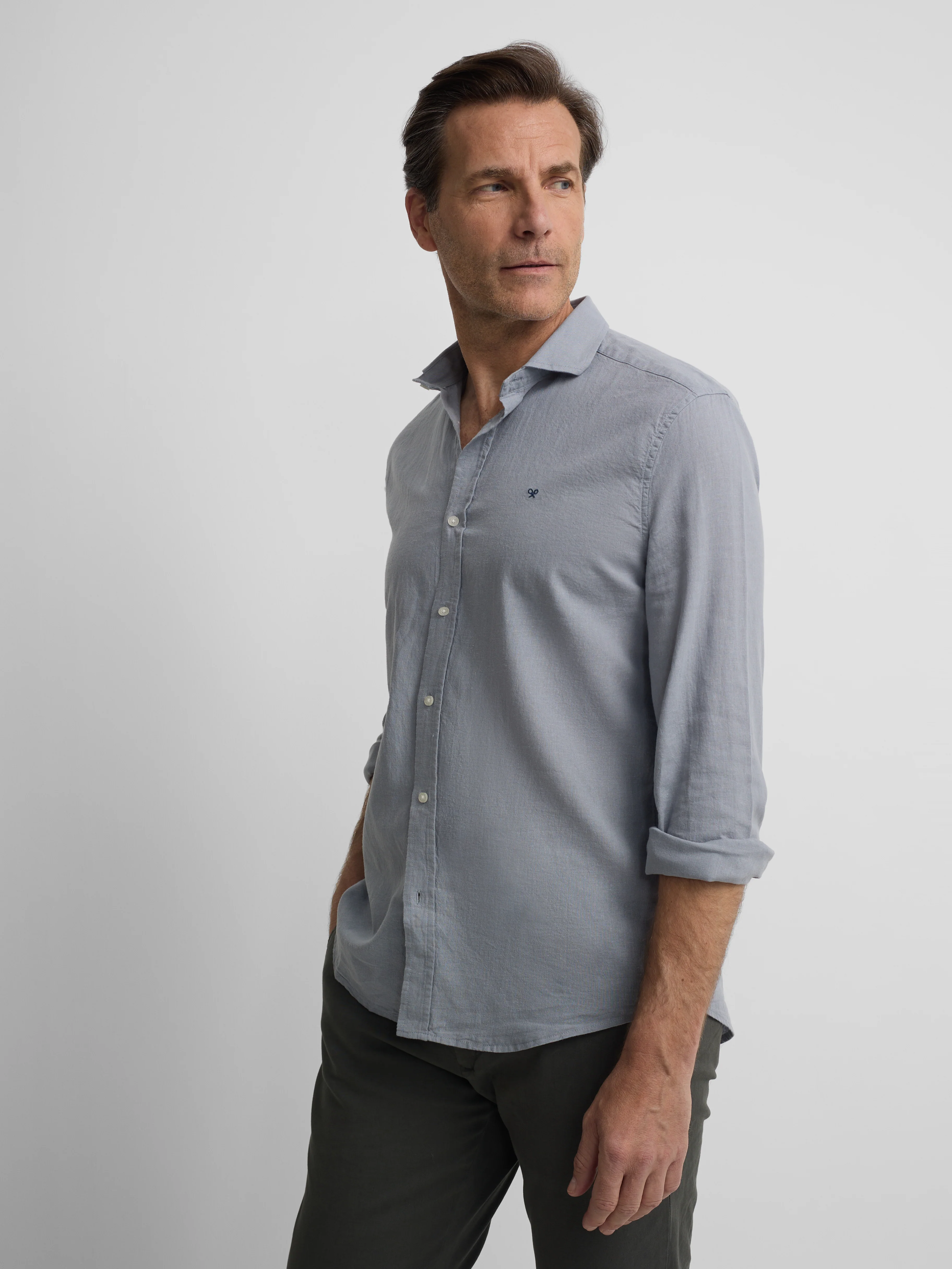 Camisa sport lino azul gris - Image 3