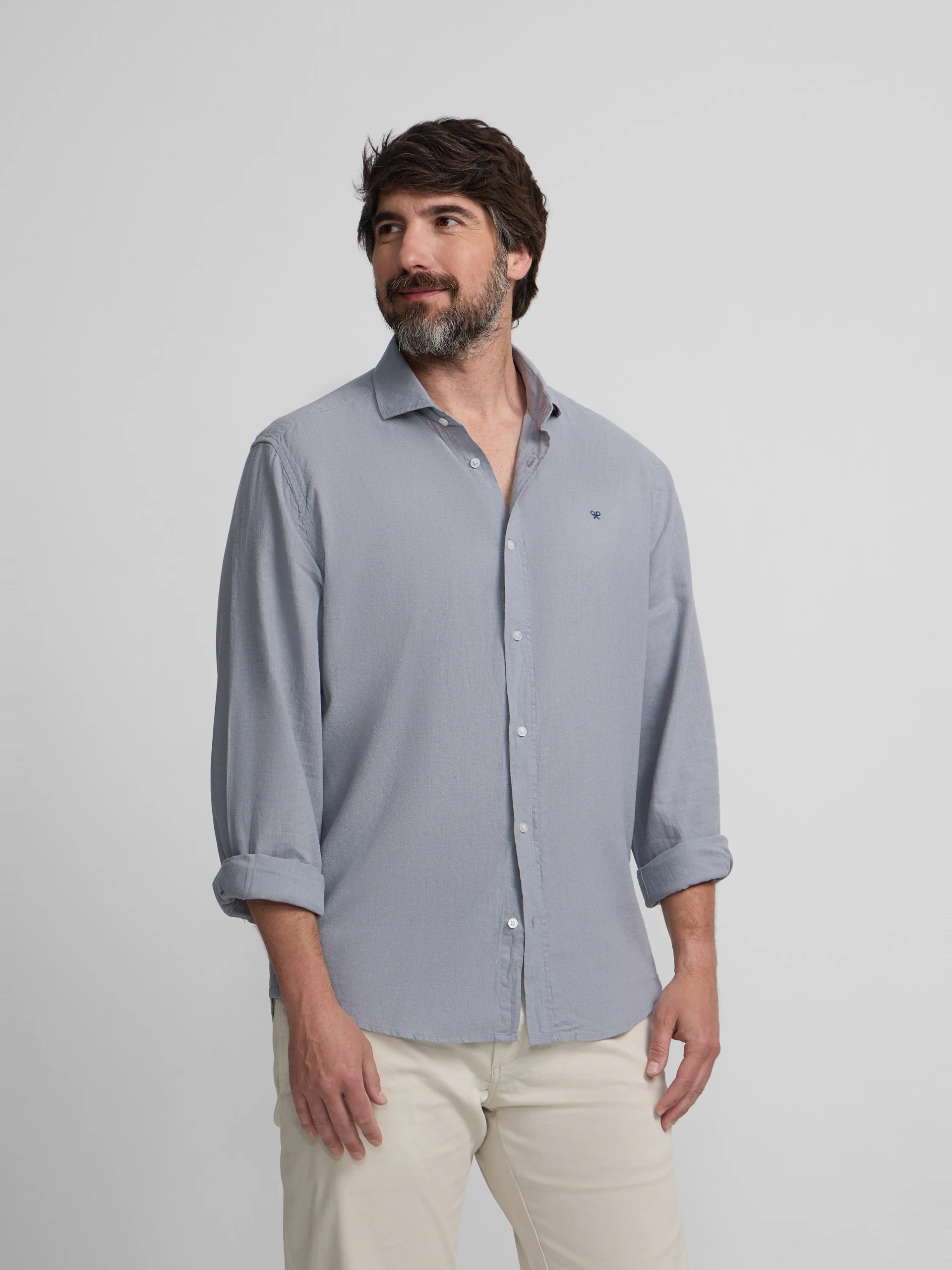 Camisa sport lino azul gris - Image 5
