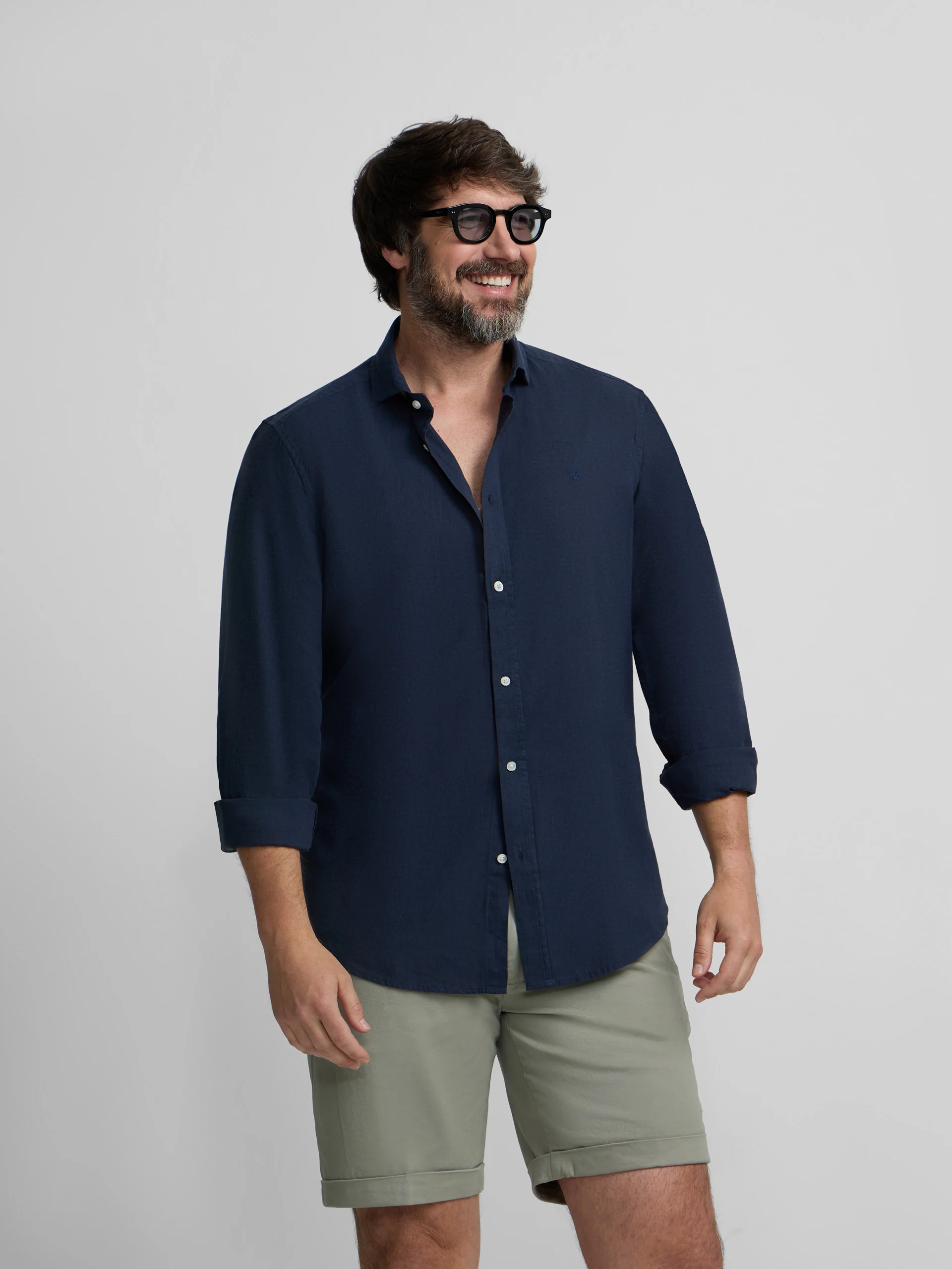 Camisa sport lino azul marino - Image 12