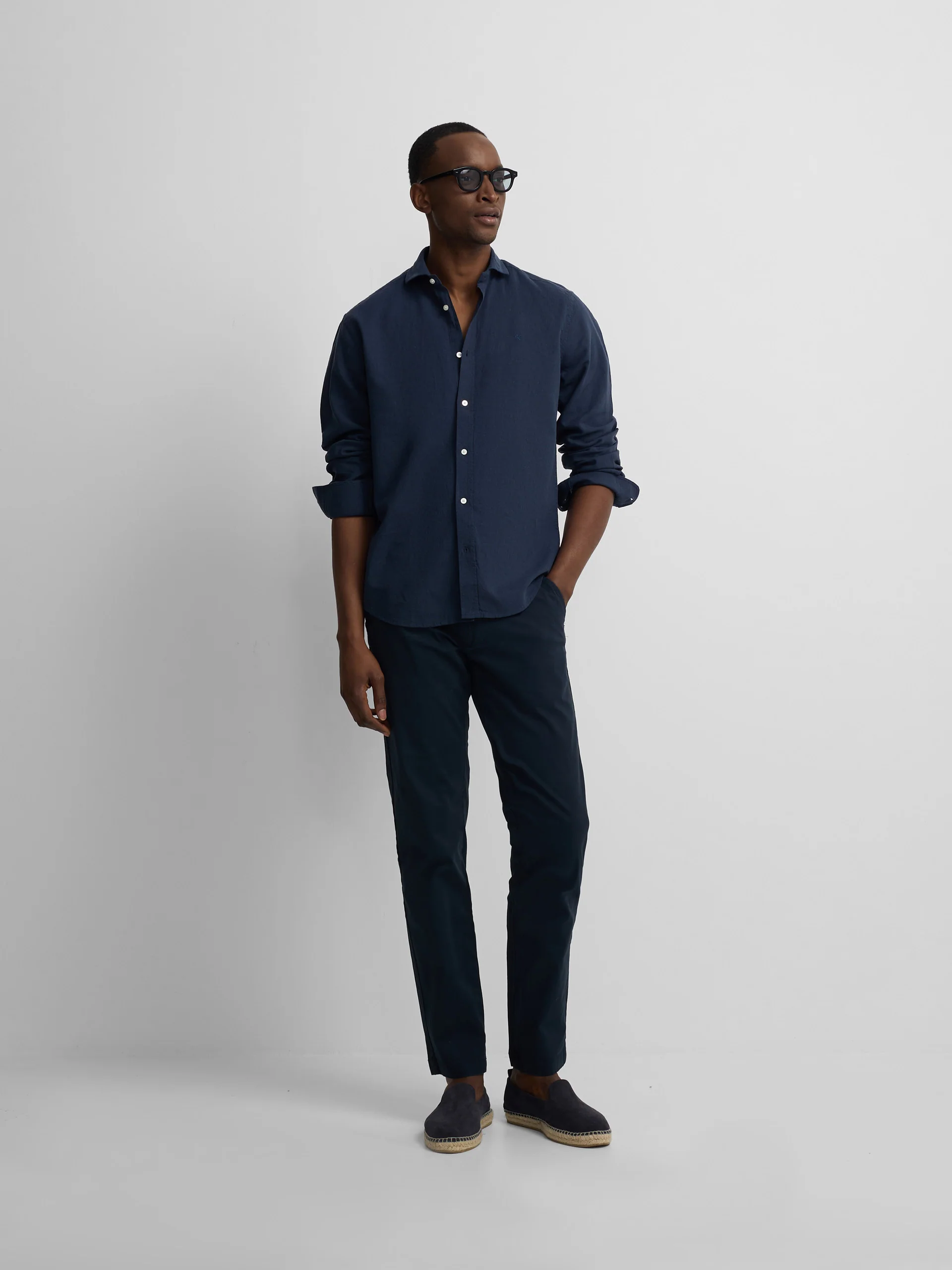 Camisa sport lino azul marino - Image 7