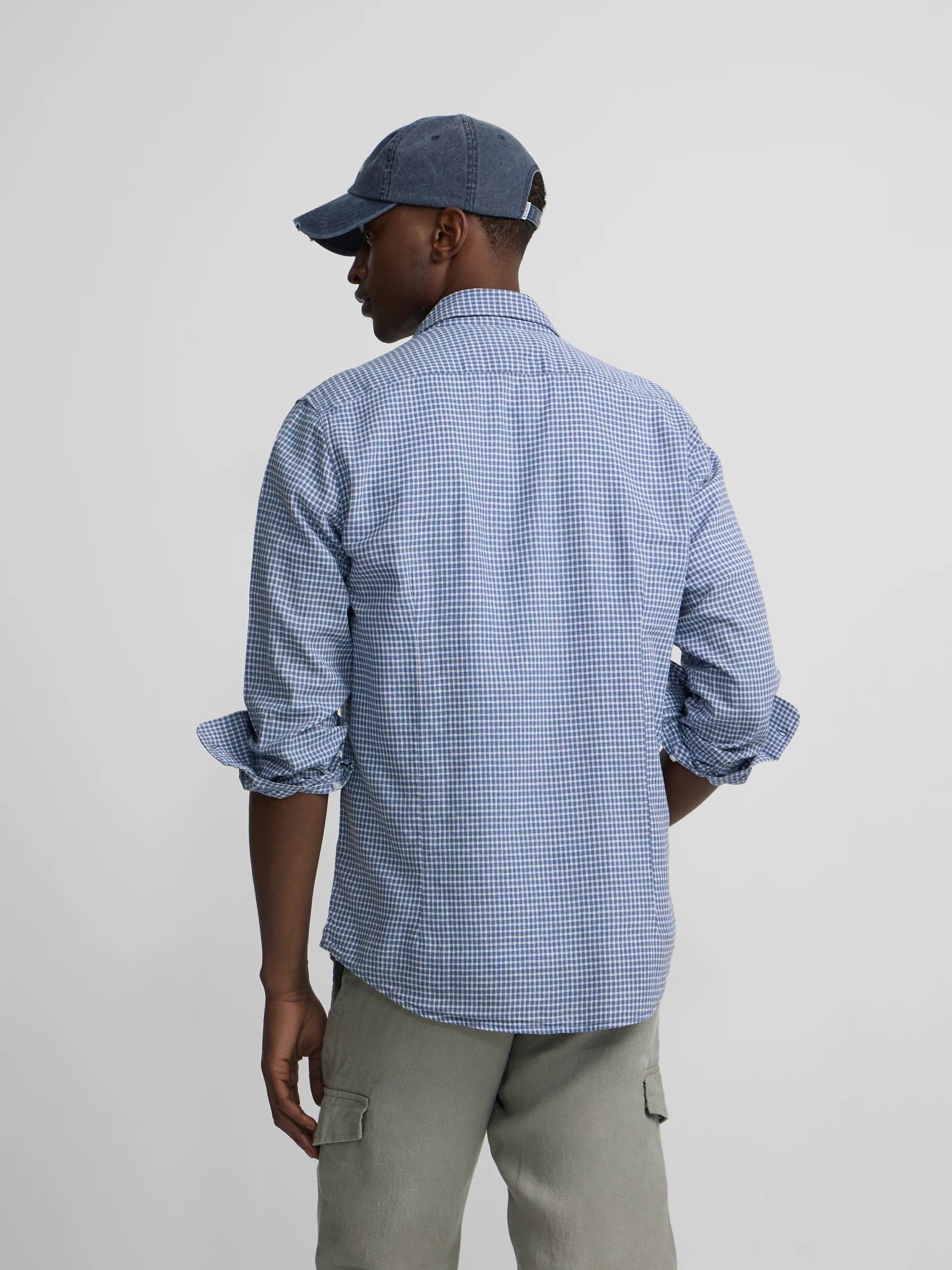 Camisa sport lino cuadros azul indigo - Image 6