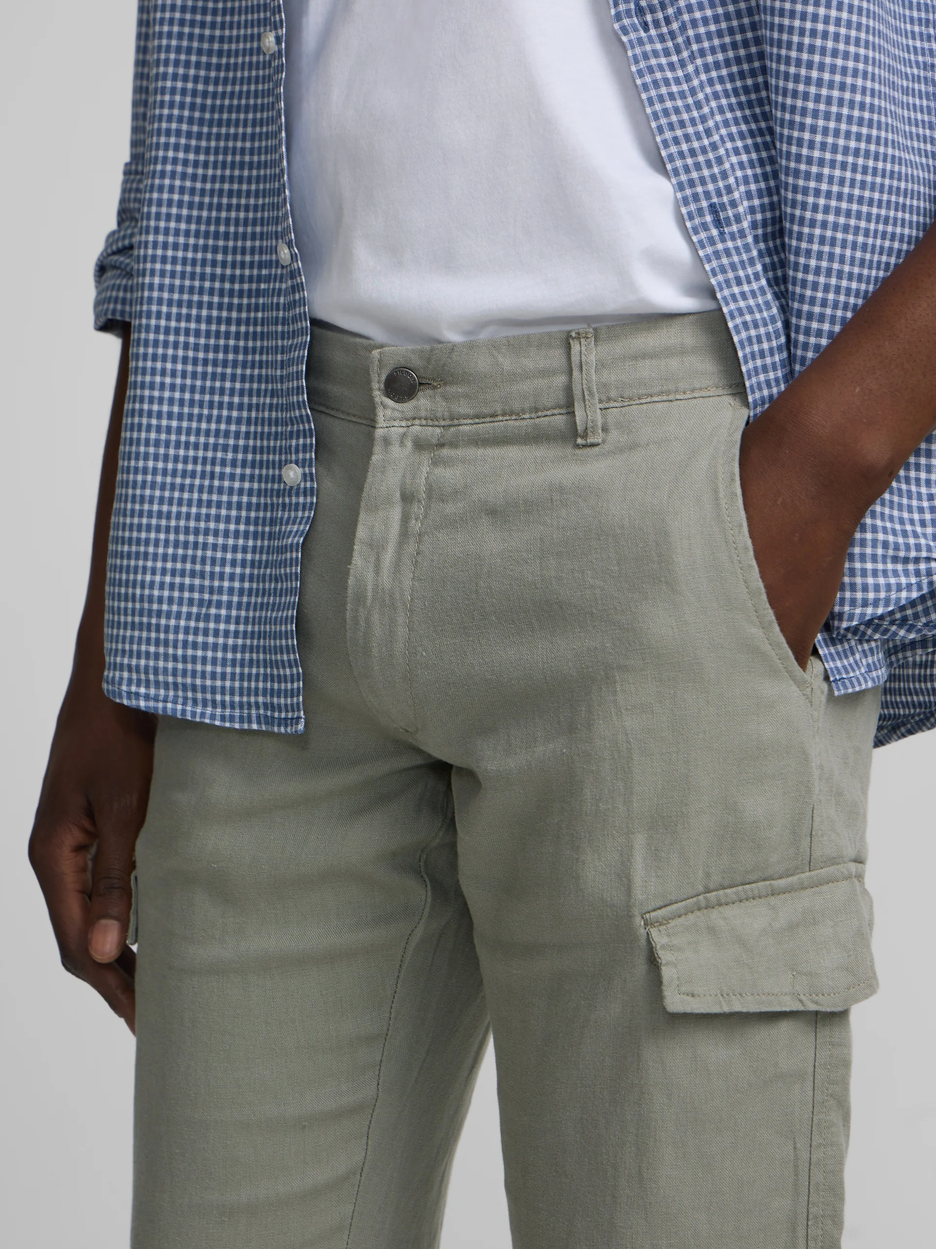 Camisa sport lino cuadros azul indigo - Image 7