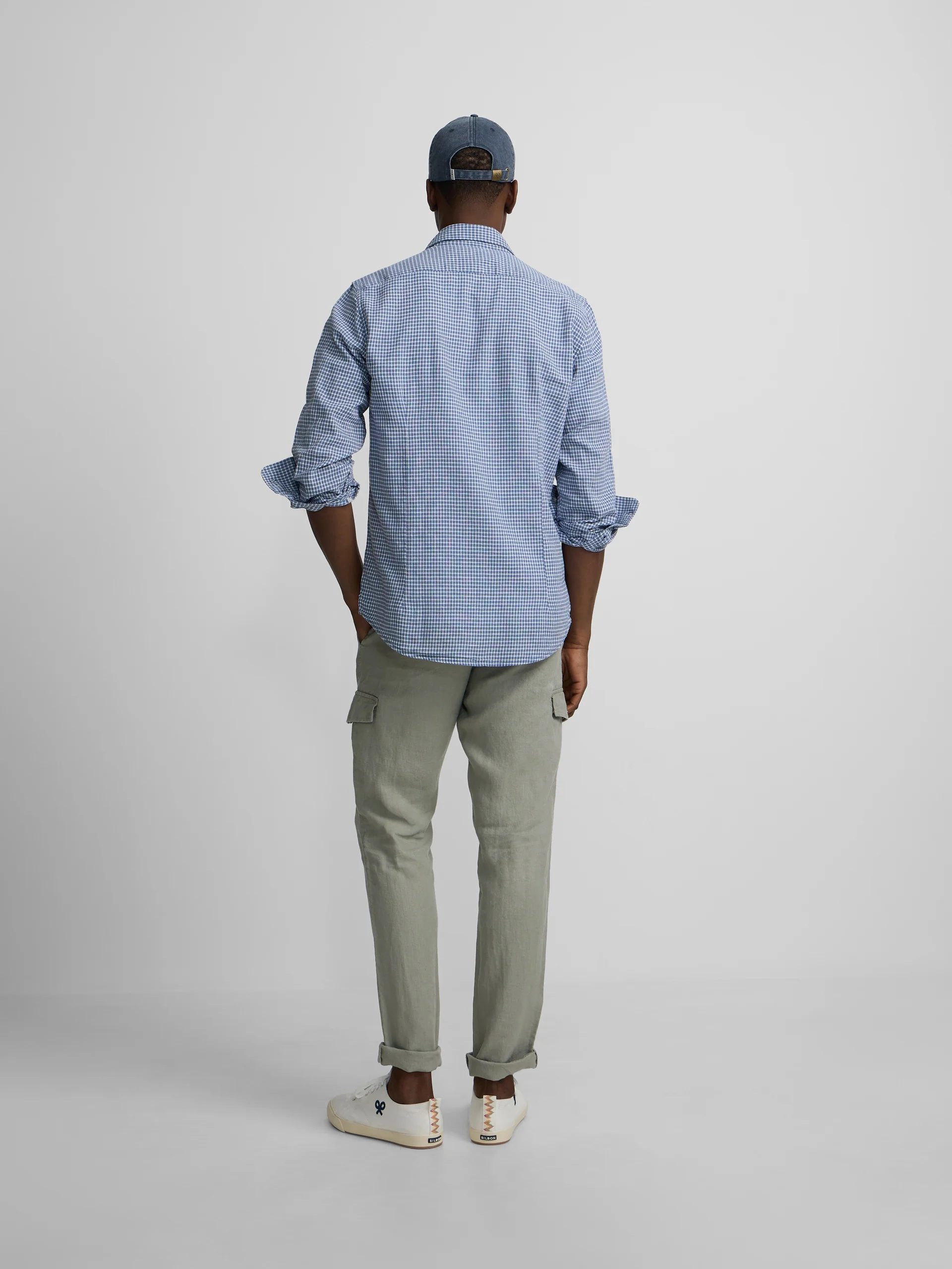 Camisa sport lino cuadros azul indigo - Image 8