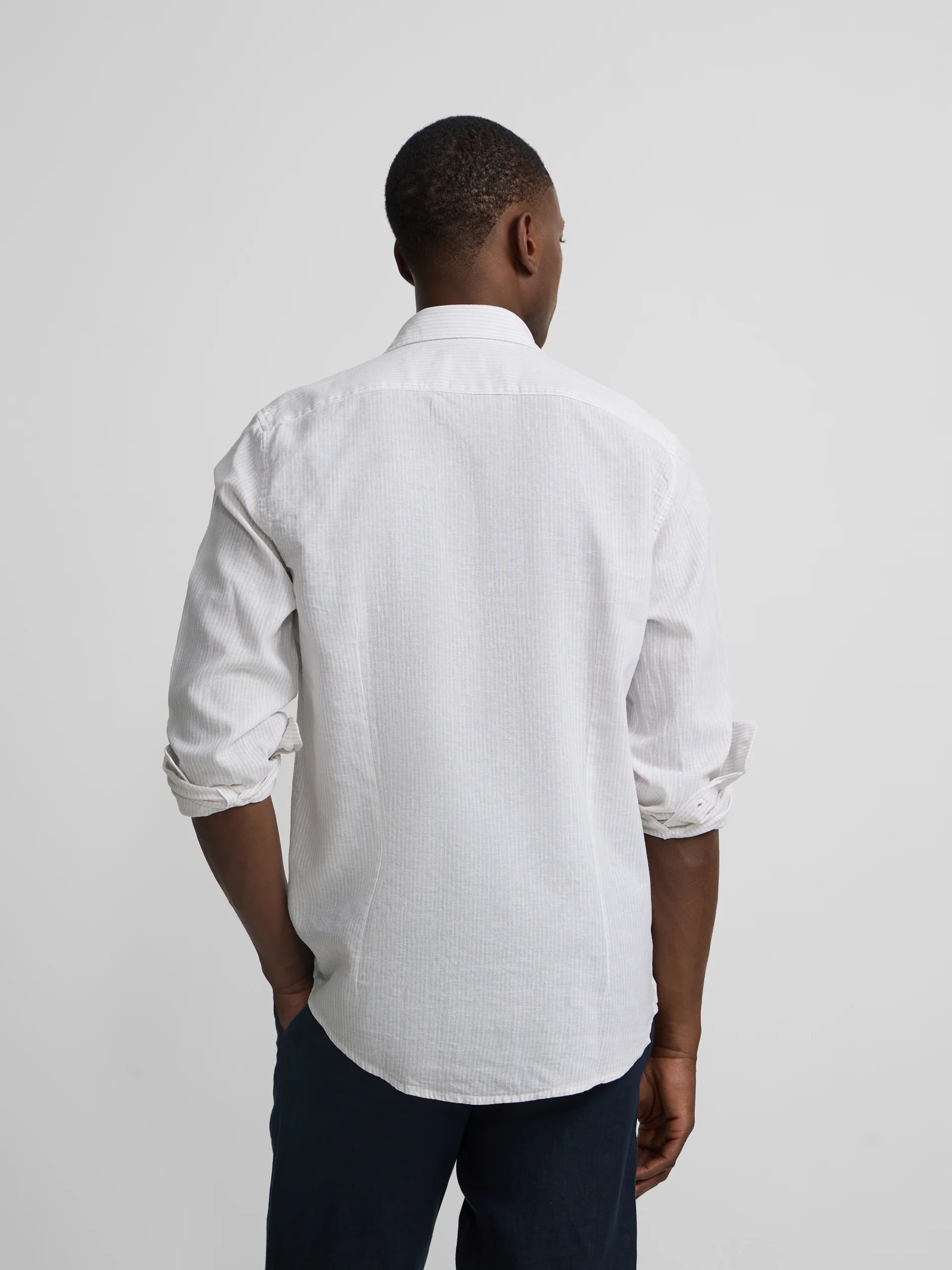 Camisa sport lino rayas beige - Image 6