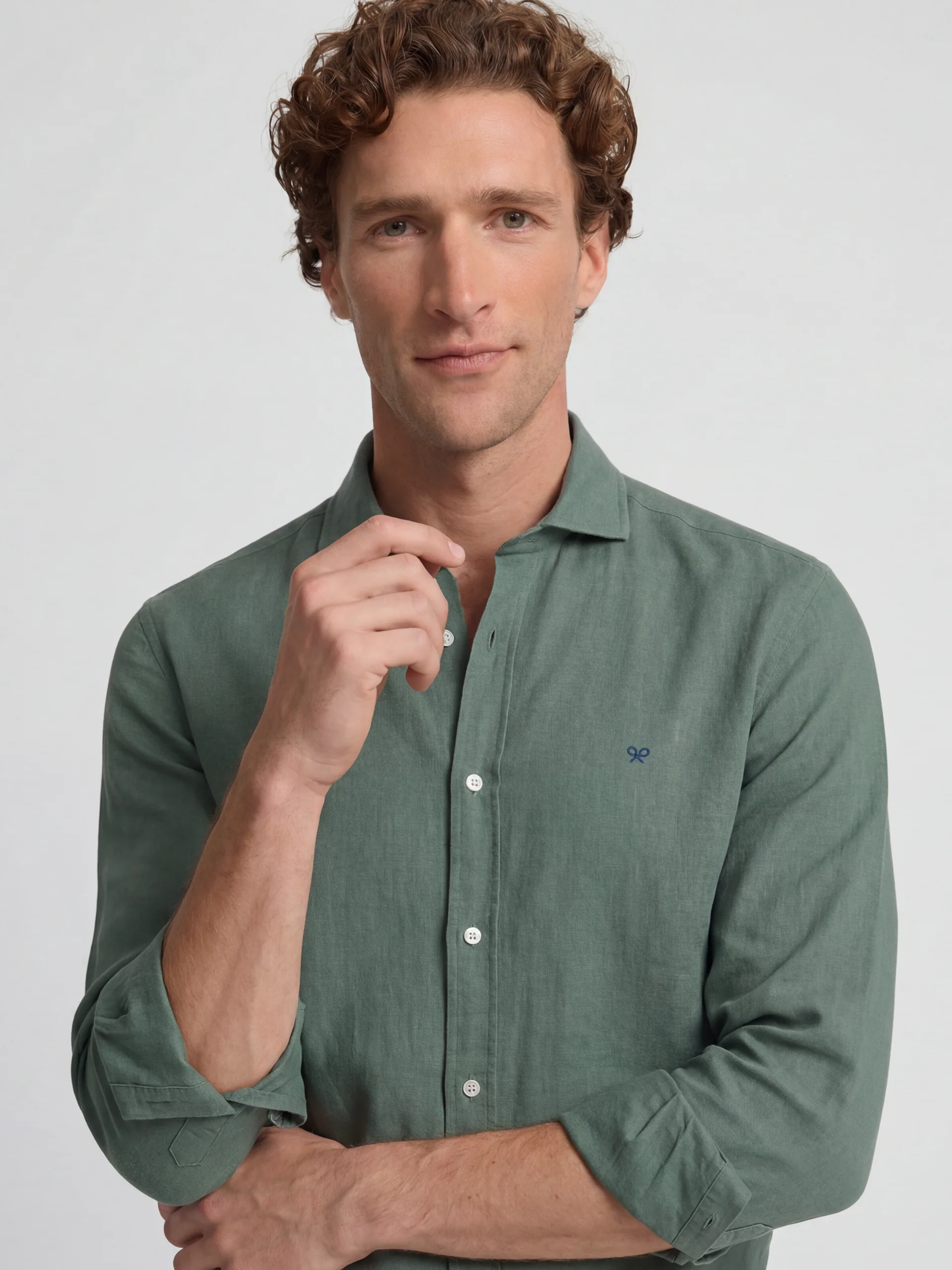 Camisa sport lino verde oscuro