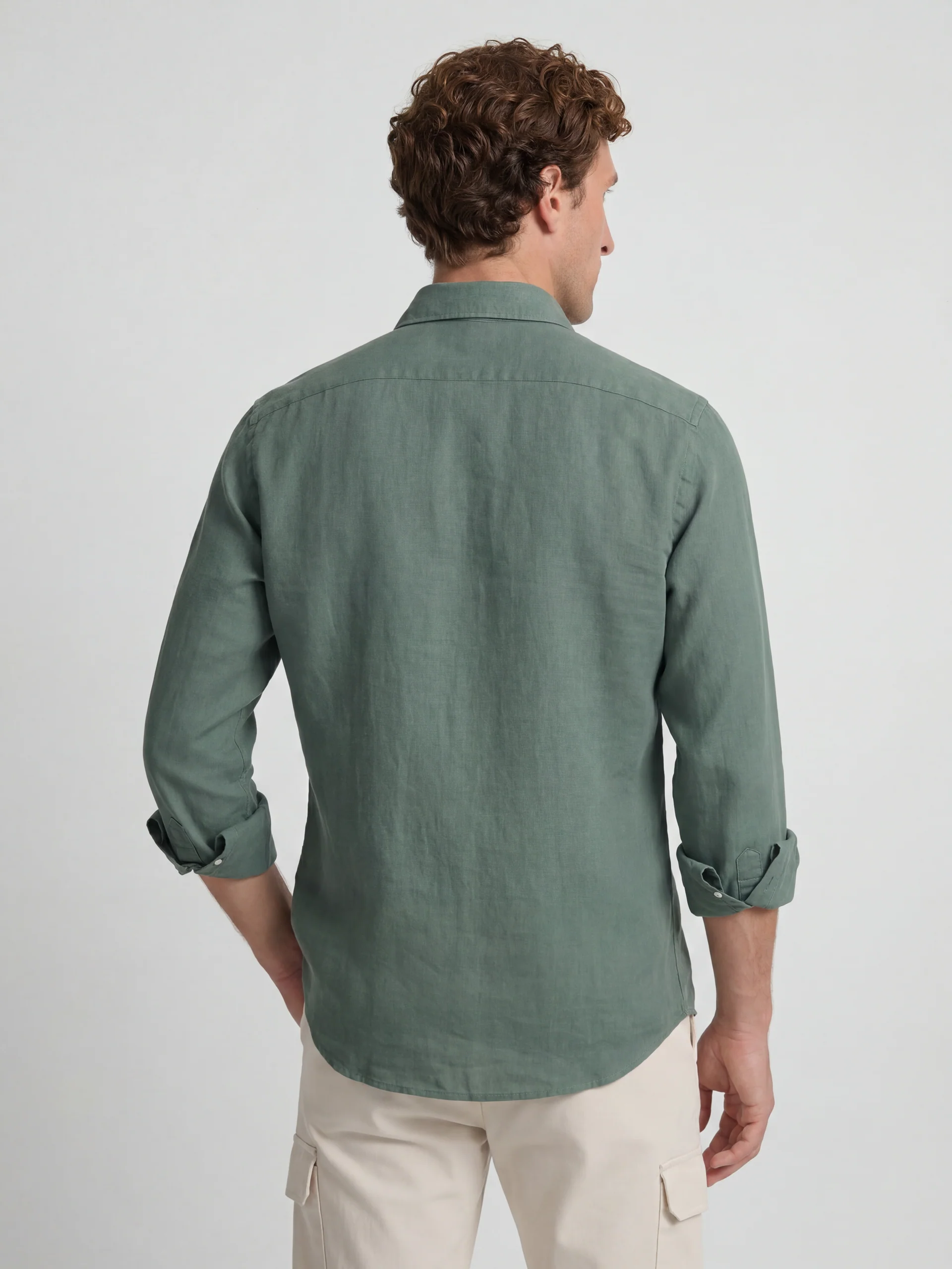 Camisa sport lino verde oscuro - Image 3