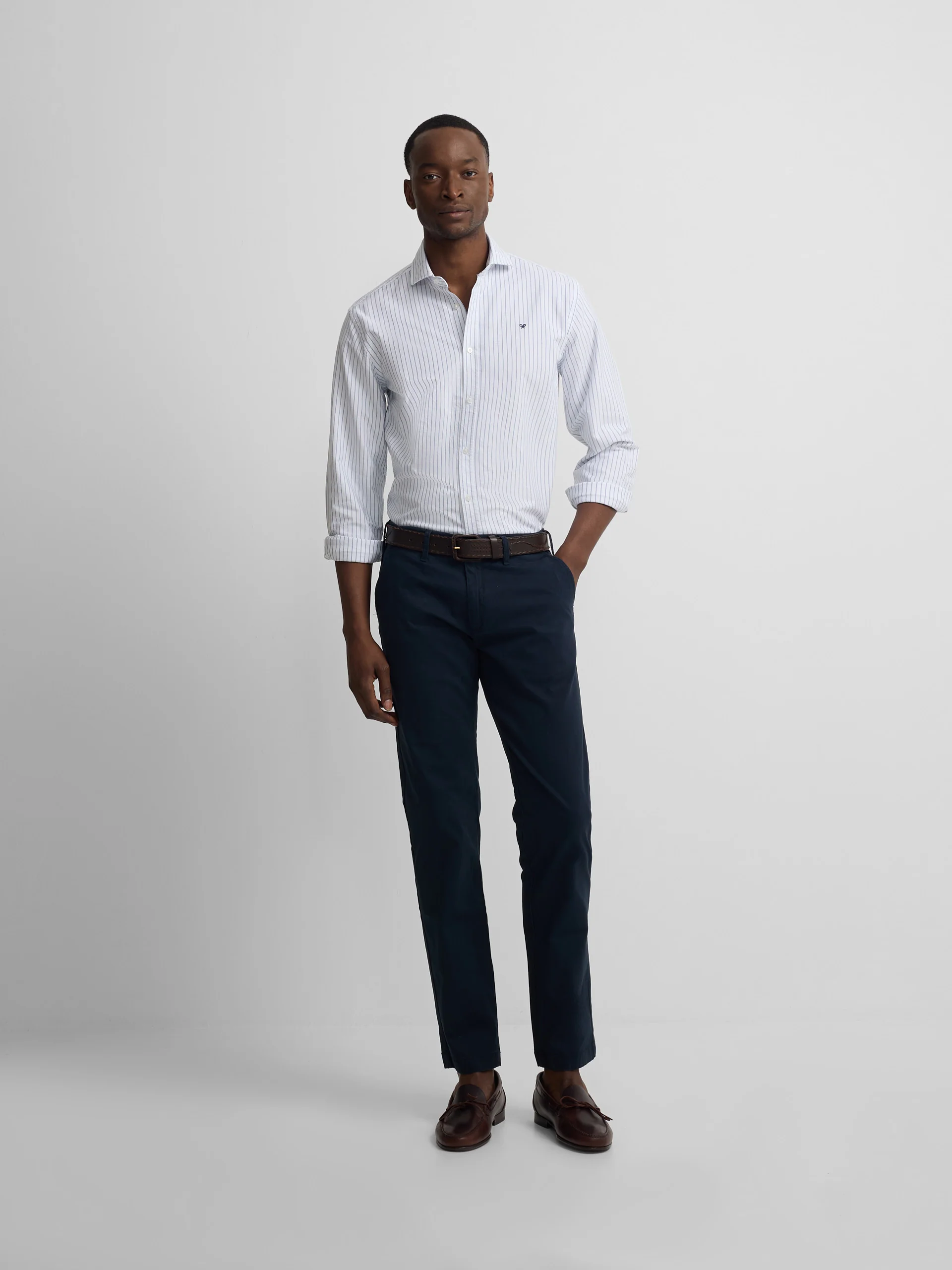 Camisa sport oxford blanca raya fina navy - Image 4