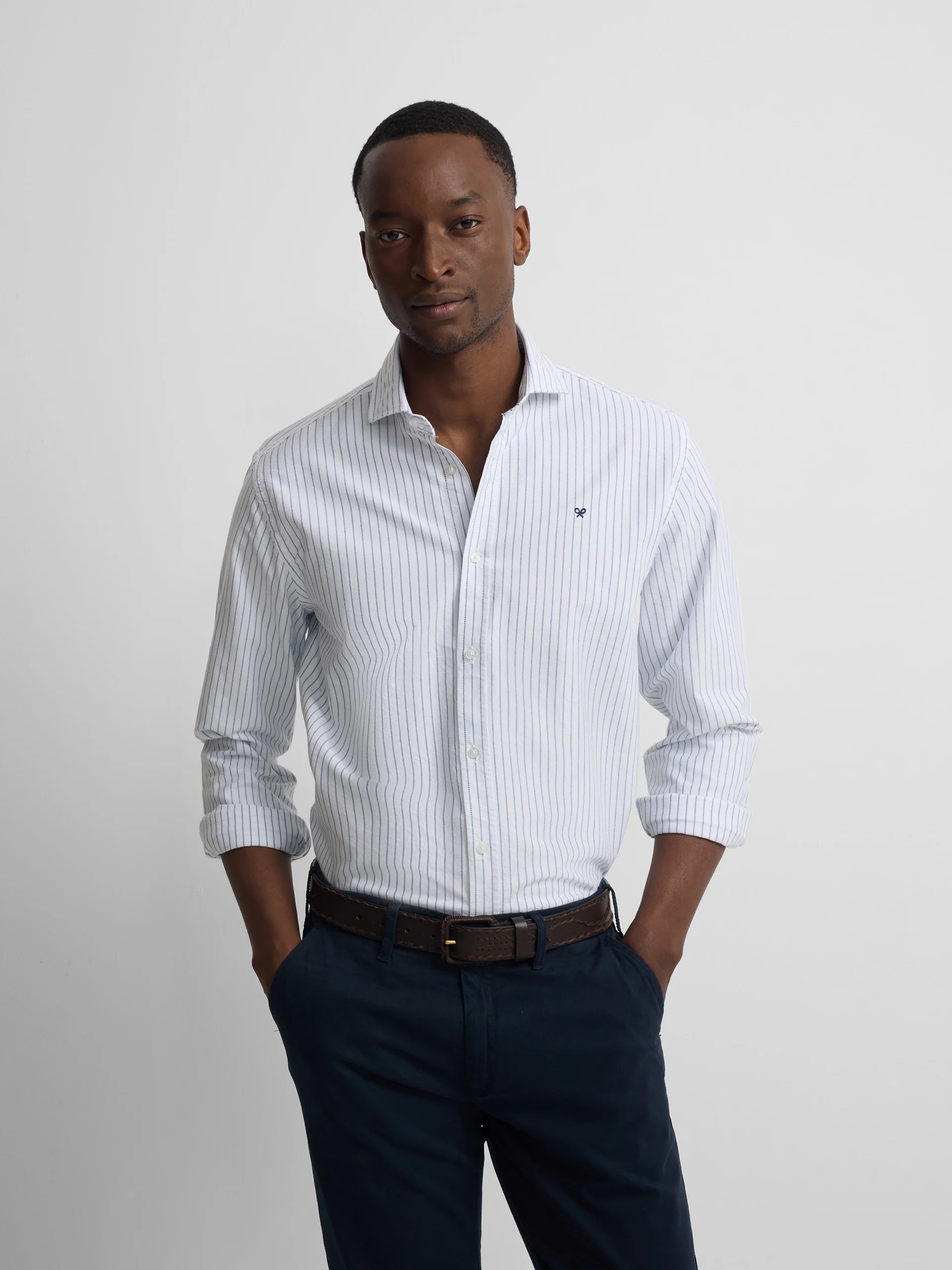Camisa sport oxford blanca raya fina navy - Image 5