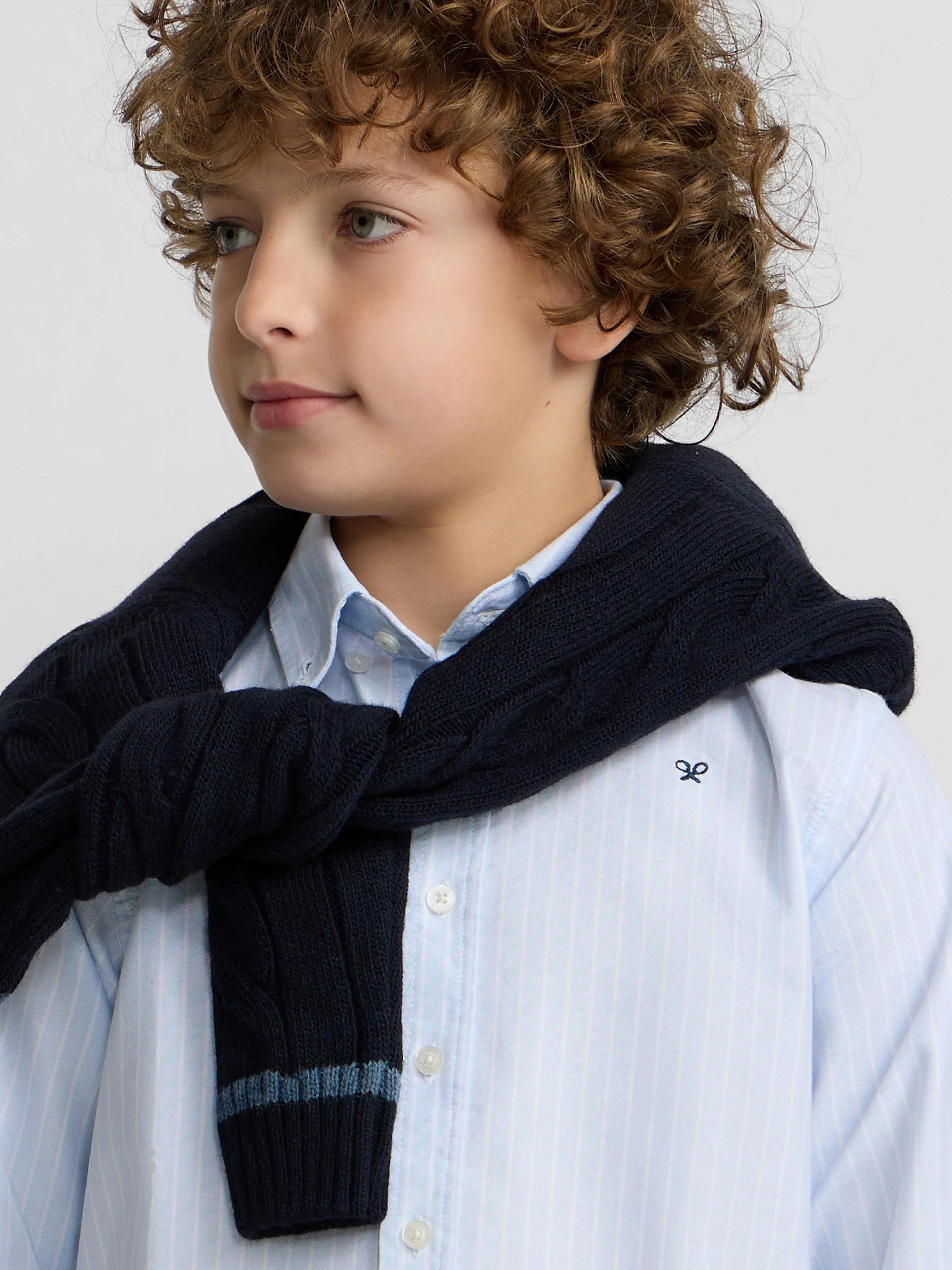 Camisa sport oxford kids celeste raya fina blanca - Image 3