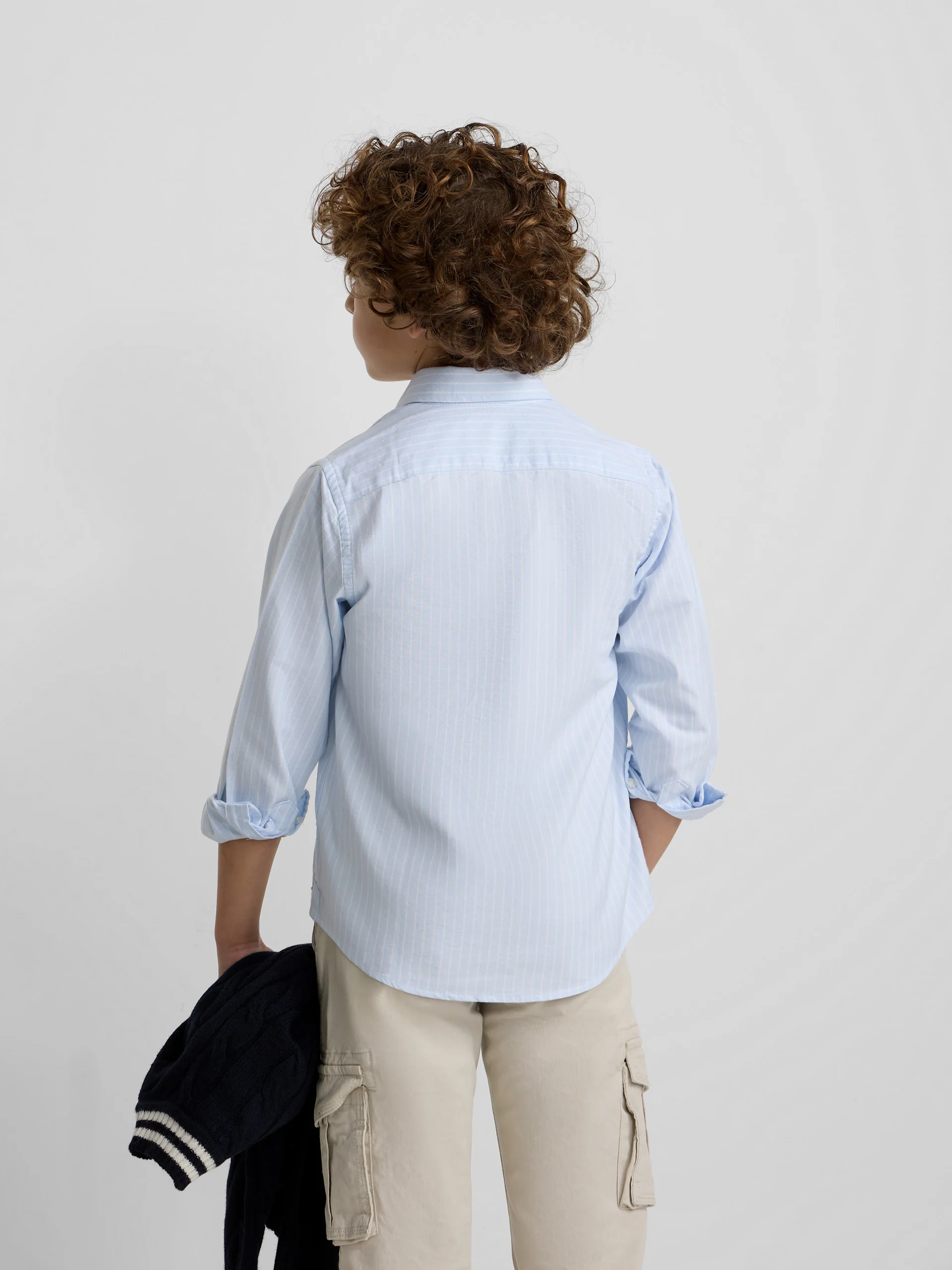 Camisa sport oxford kids celeste raya fina blanca - Image 5