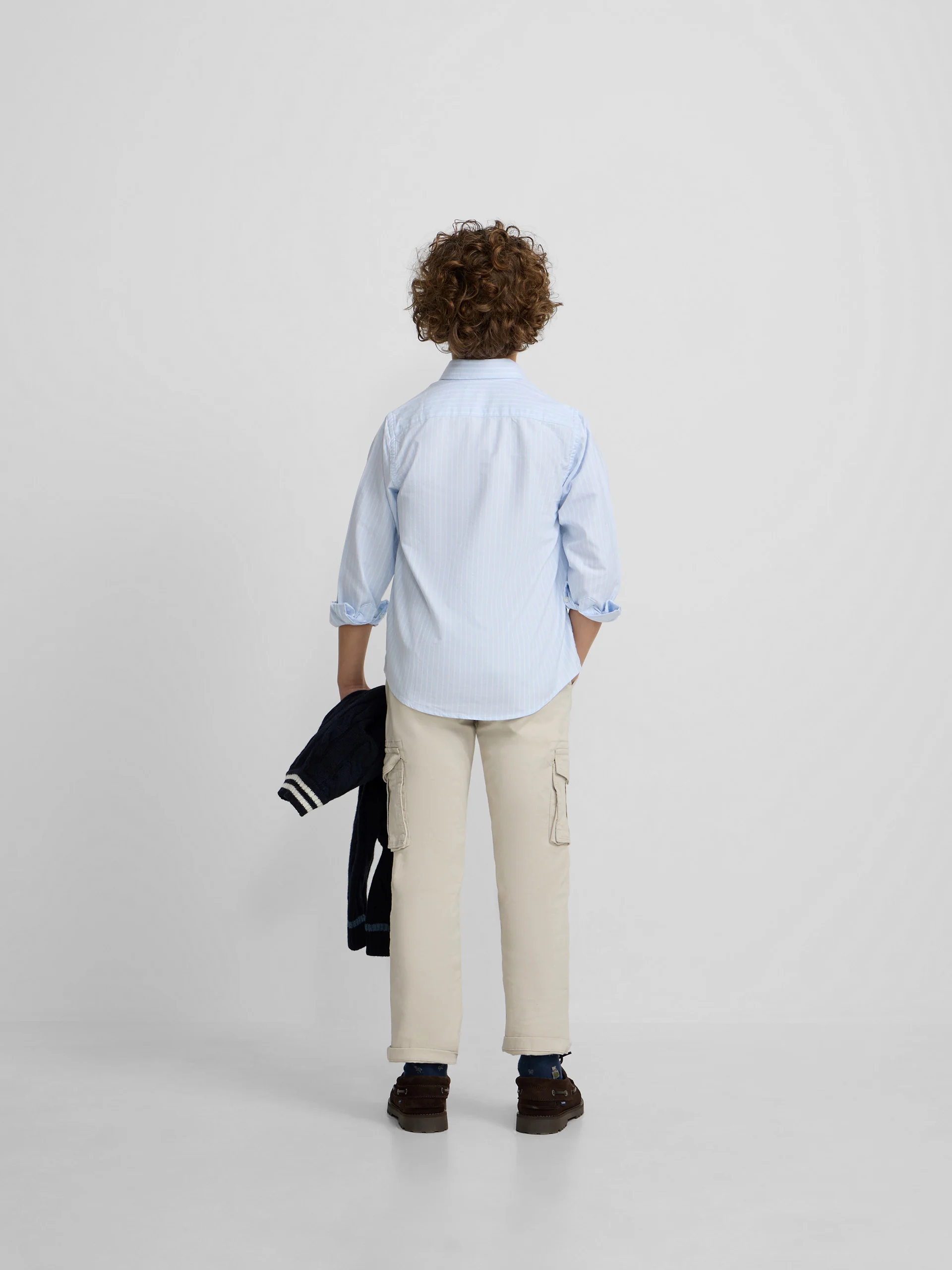 Camisa sport oxford kids celeste raya fina blanca - Image 6