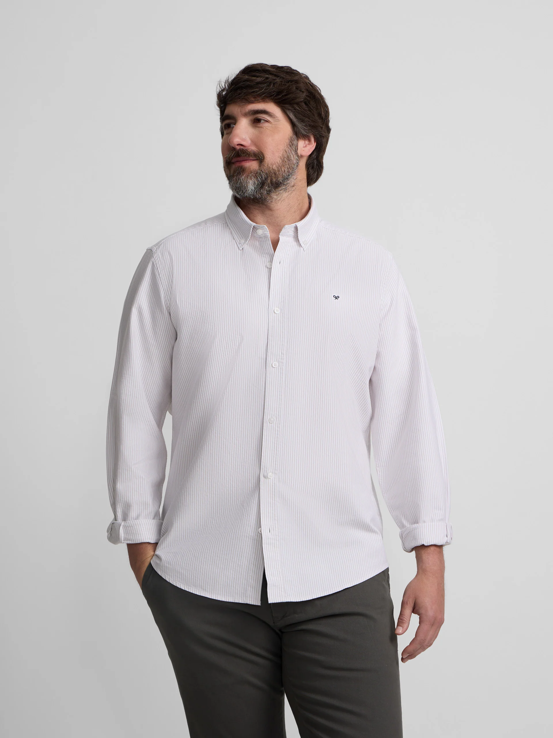 Camisa sport oxford rayas beige - Image 5