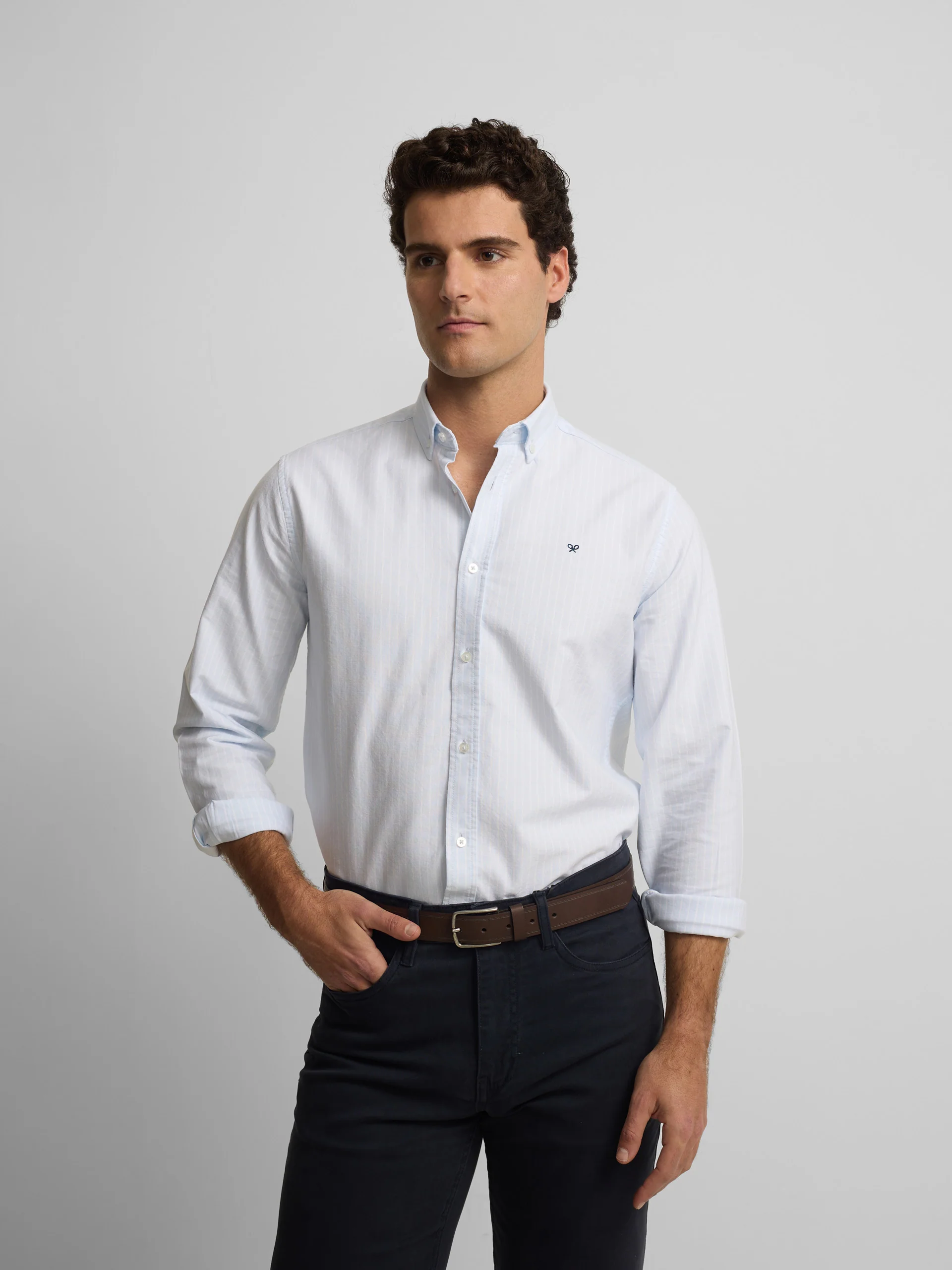 Camisa sport oxford rayas blancas celeste - Image 3