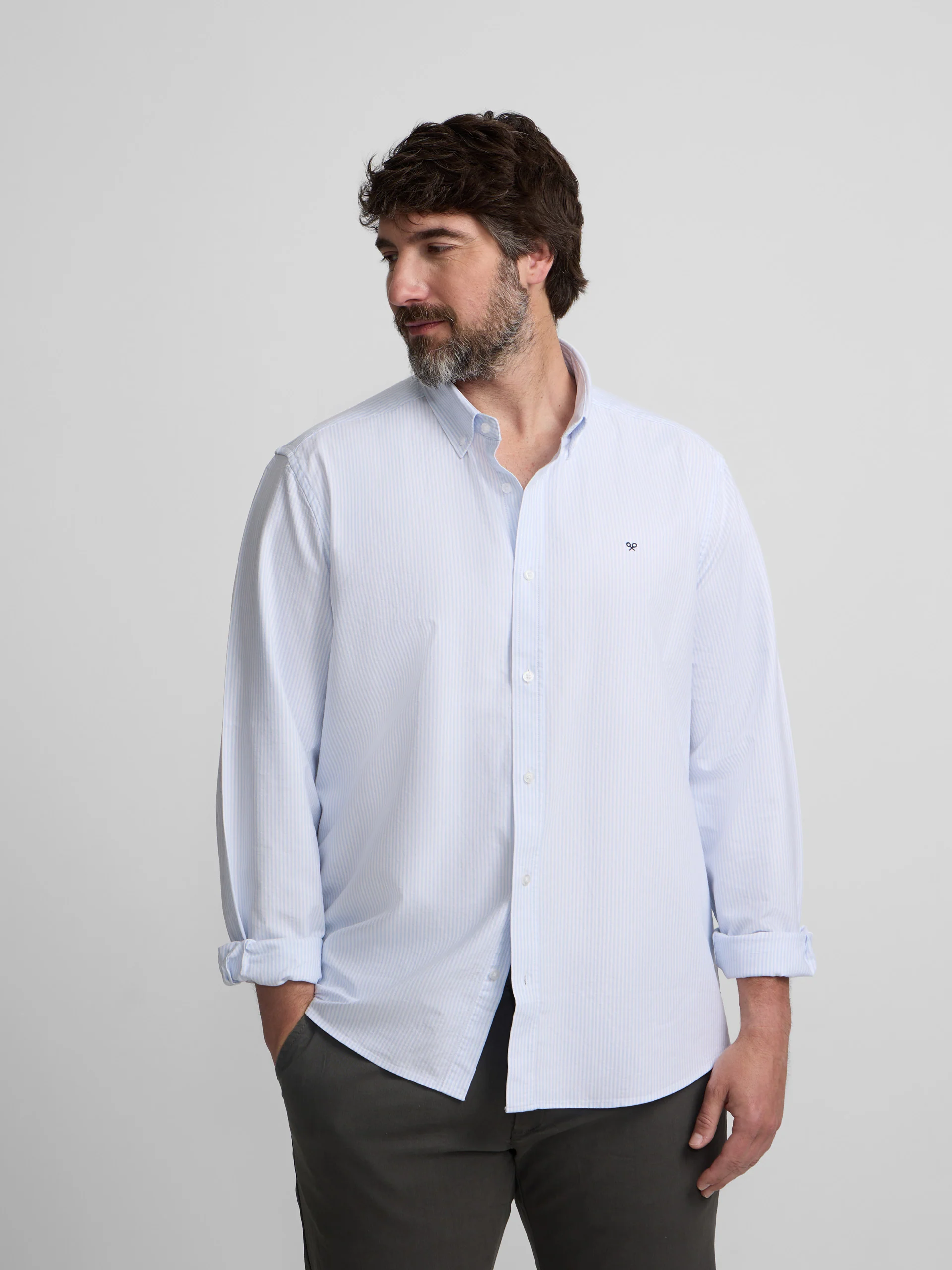 Camisa sport oxford rayas celeste - Image 5