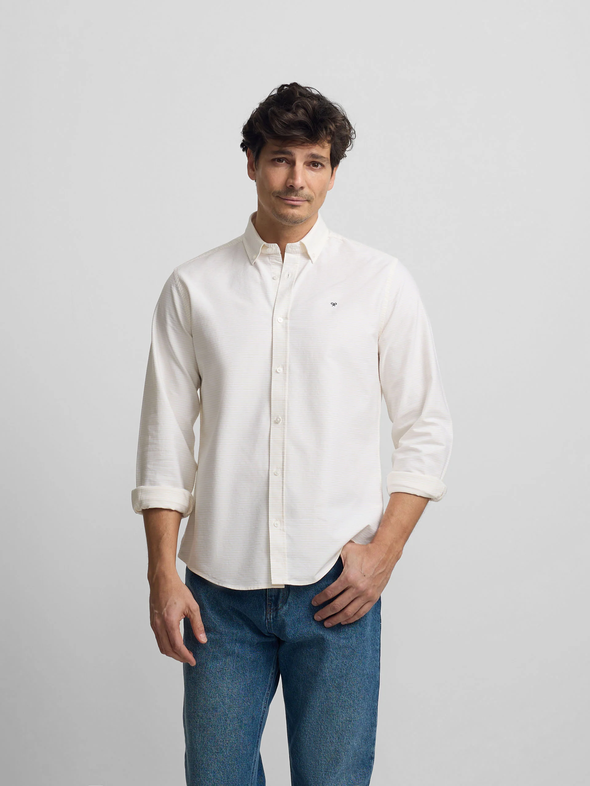 Camisa sport oxford rayas horizontales amarillo - Image 3