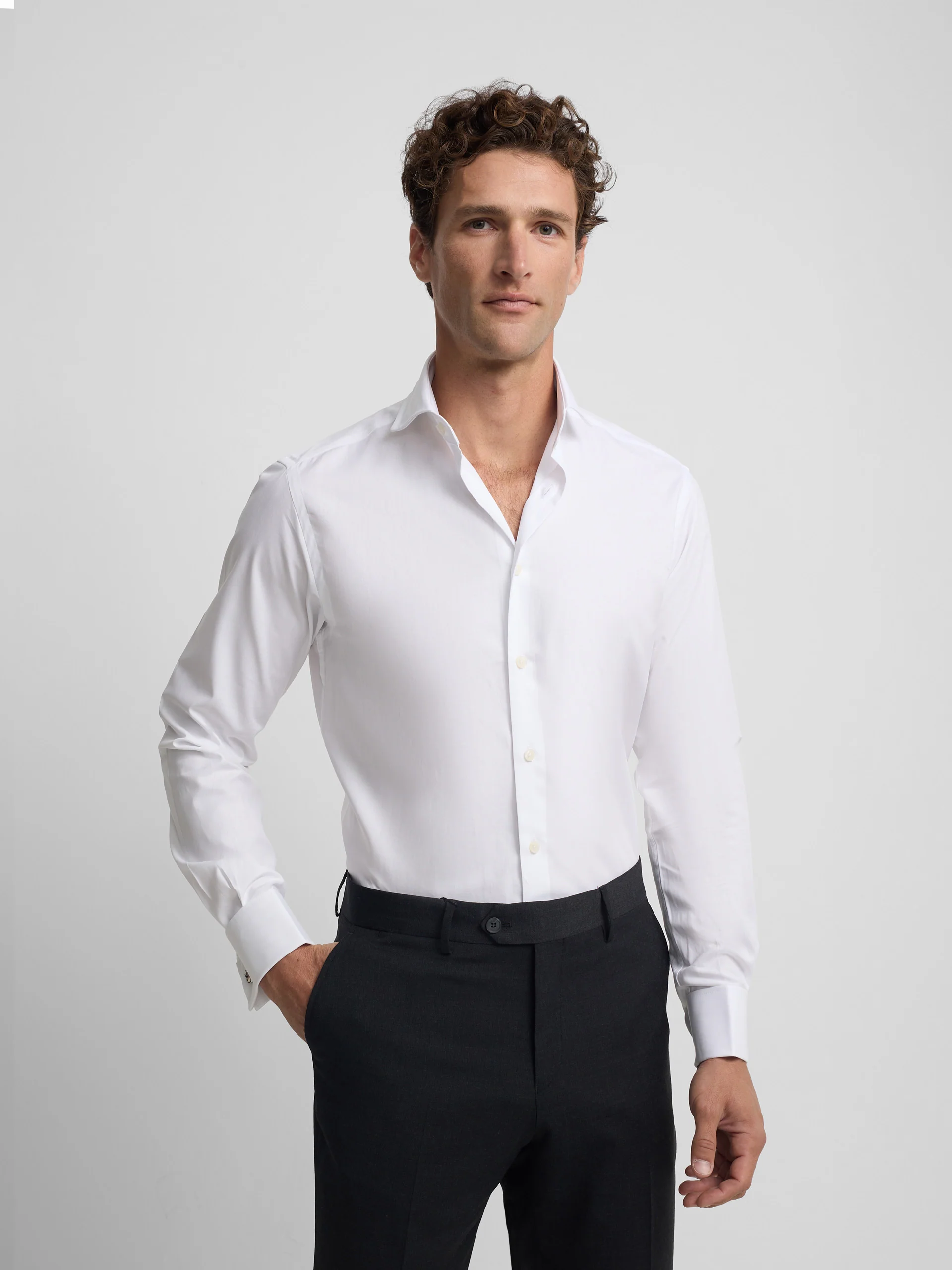Camisa vestir espiga puño doble blanca - Image 4