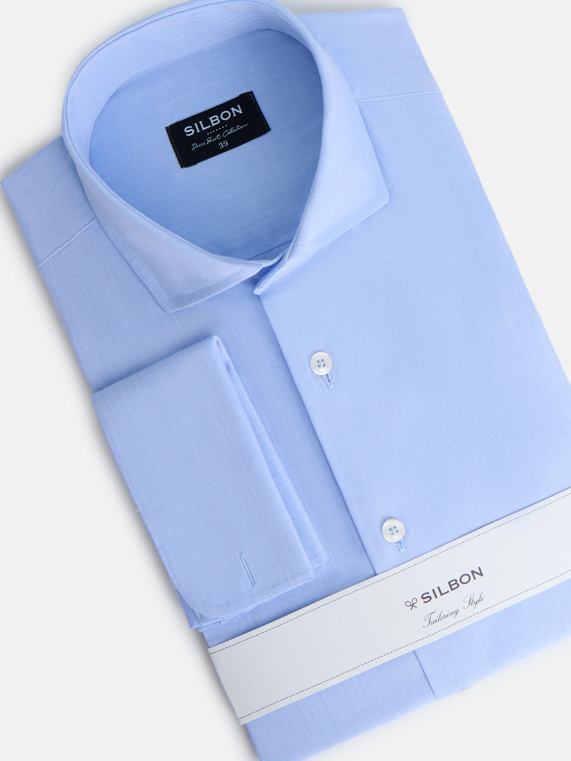 Camisa vestir espiga puño doble celeste - Image 6
