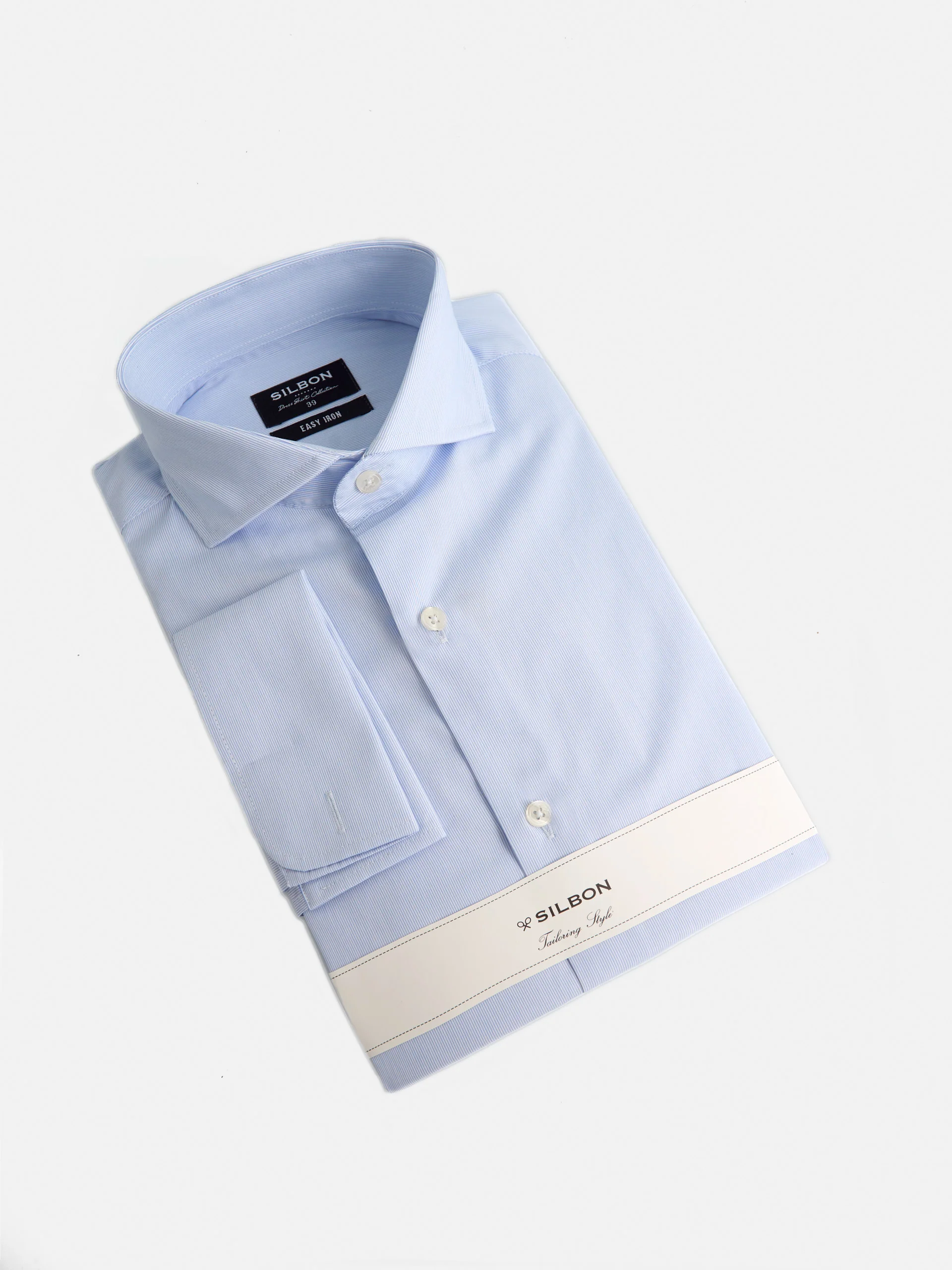 Camisa vestir mini rayas celeste puño doble - Image 6