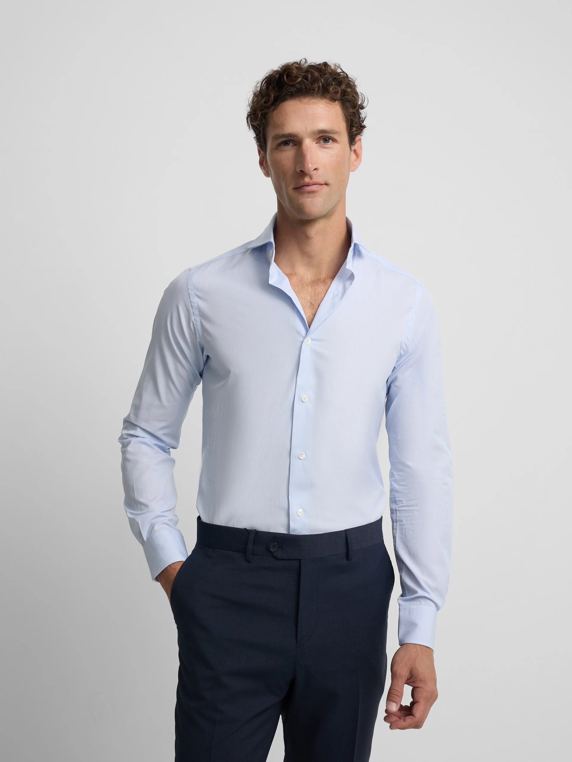 Camisa vestir mini rayas celeste puño simple - Image 3