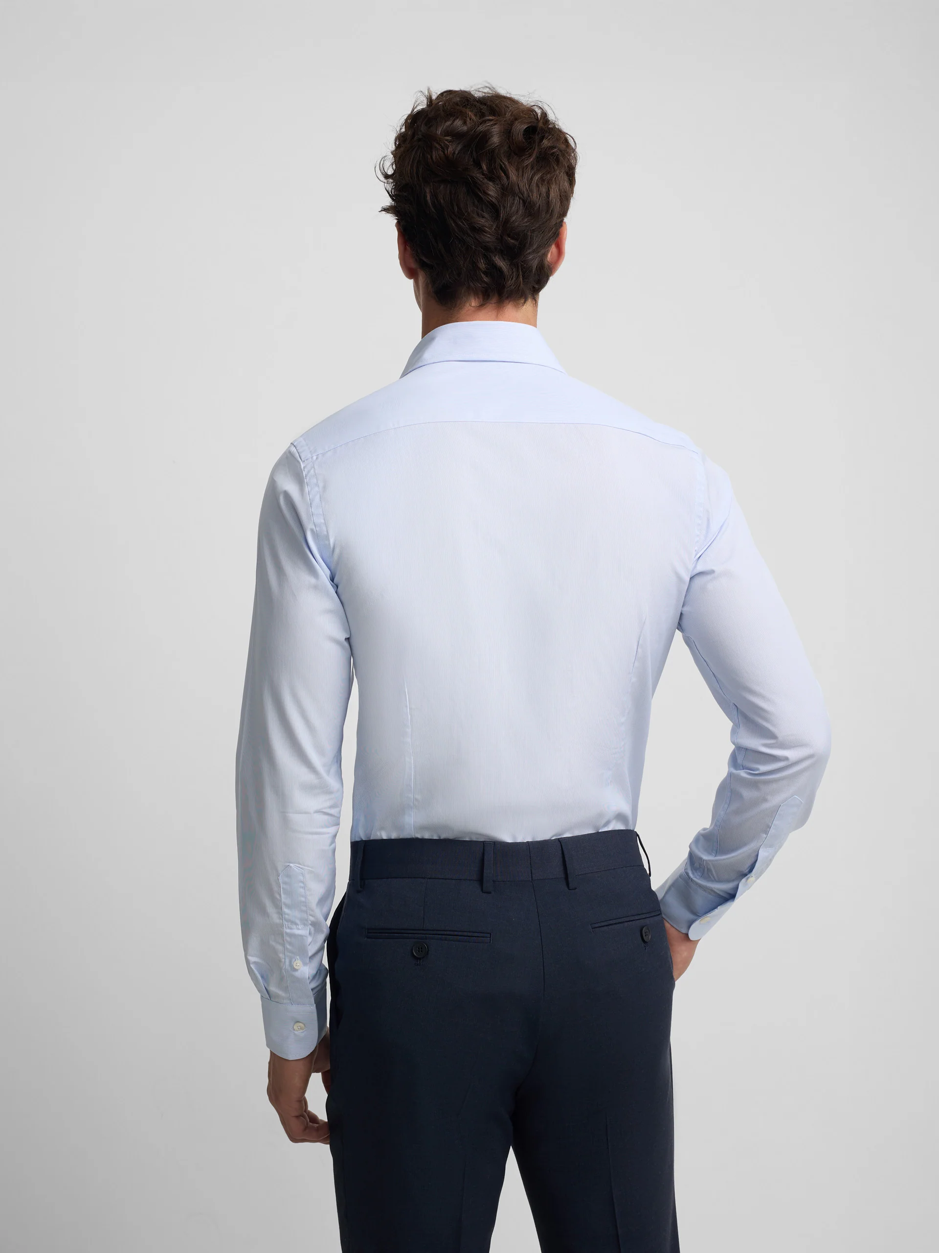 Camisa vestir mini rayas celeste puño simple - Image 6