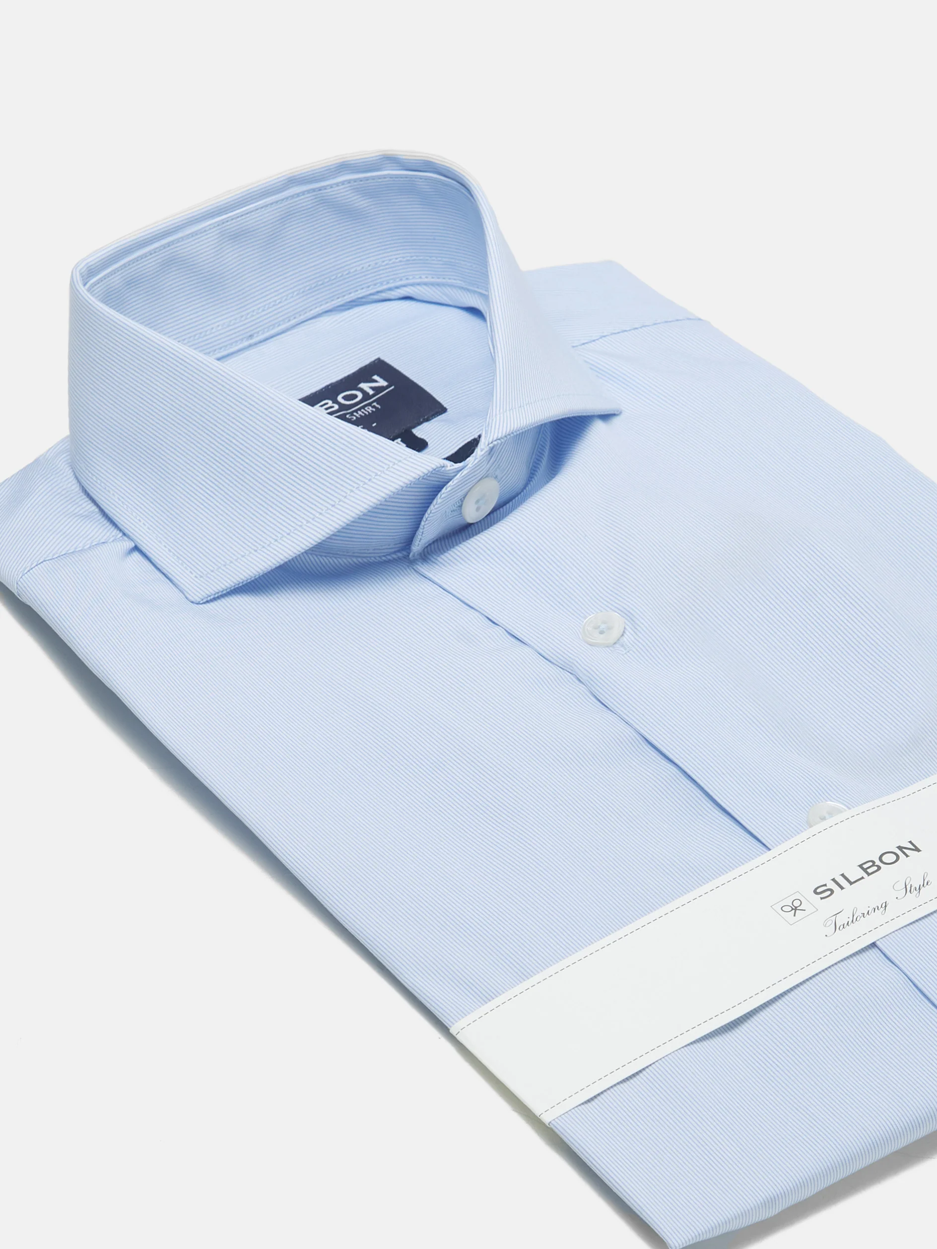 Camisa vestir mini rayas celeste puño simple - Image 7