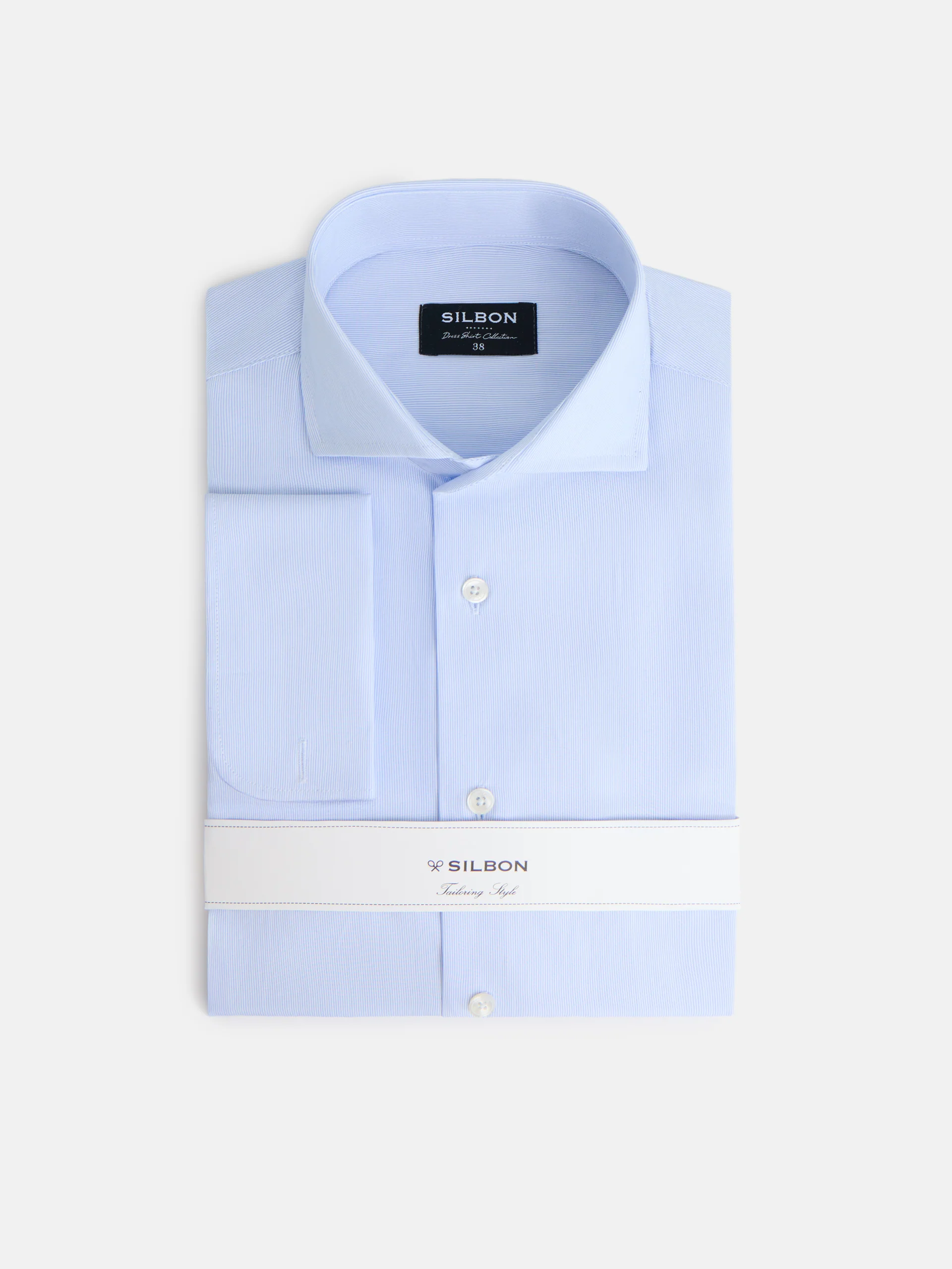 Camisa vestir mini rayas puño doble celeste - Image 2