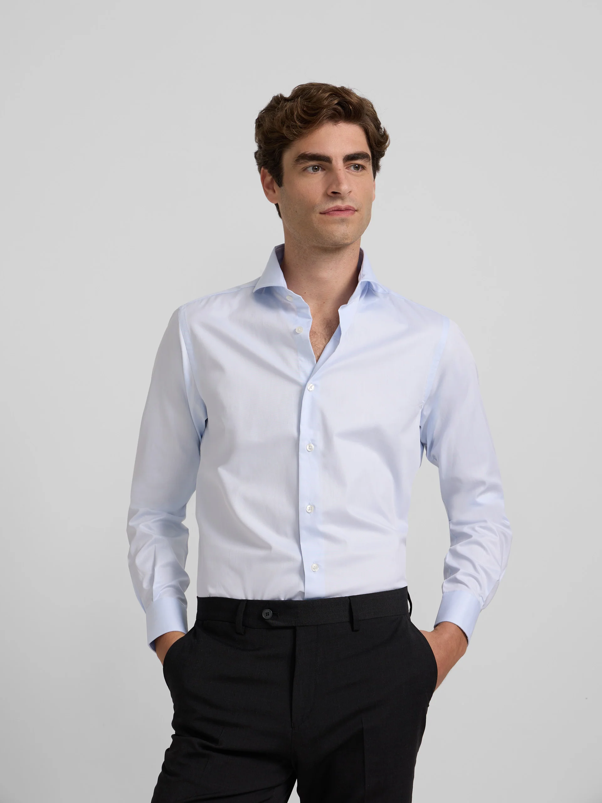 Camisa vestir mini rayas puño doble celeste - Image 3