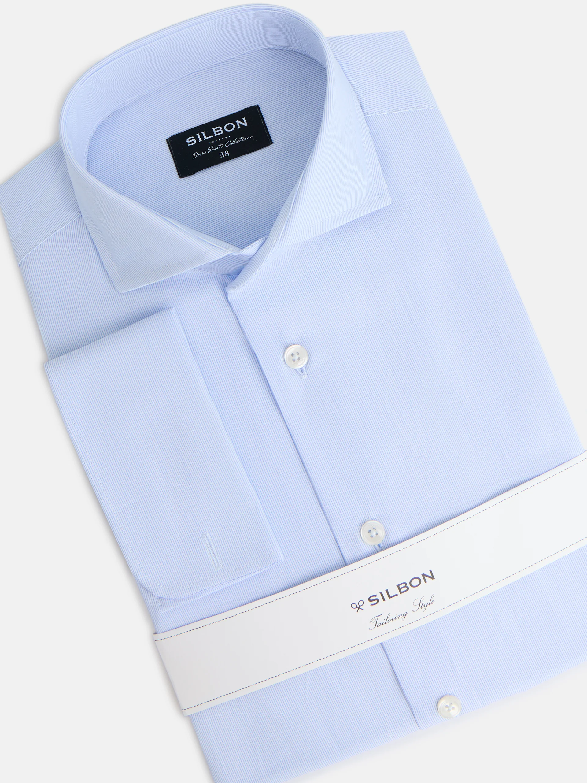 Camisa vestir mini rayas puño doble celeste - Image 5