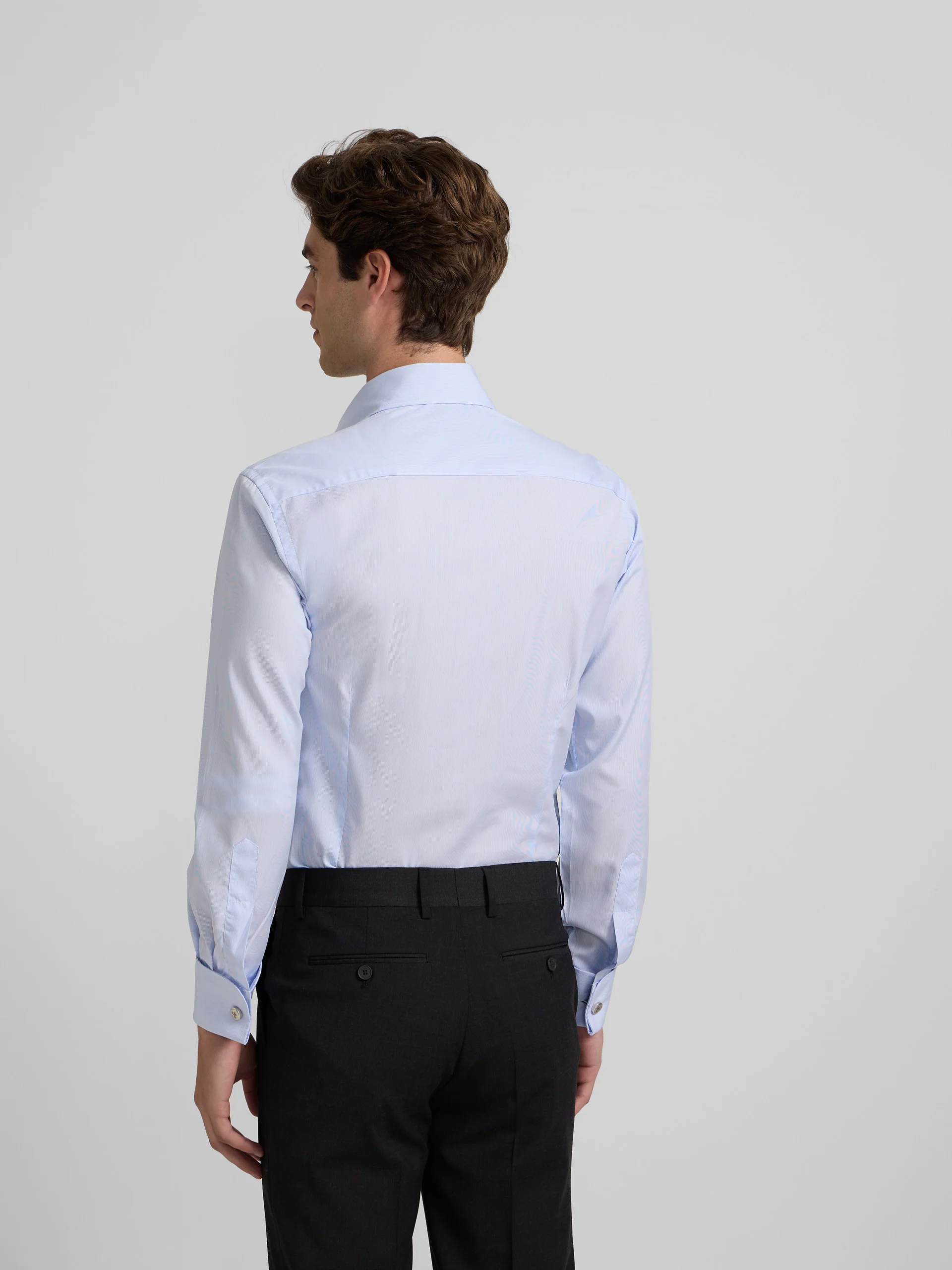 Camisa vestir mini rayas puño doble celeste - Image 6