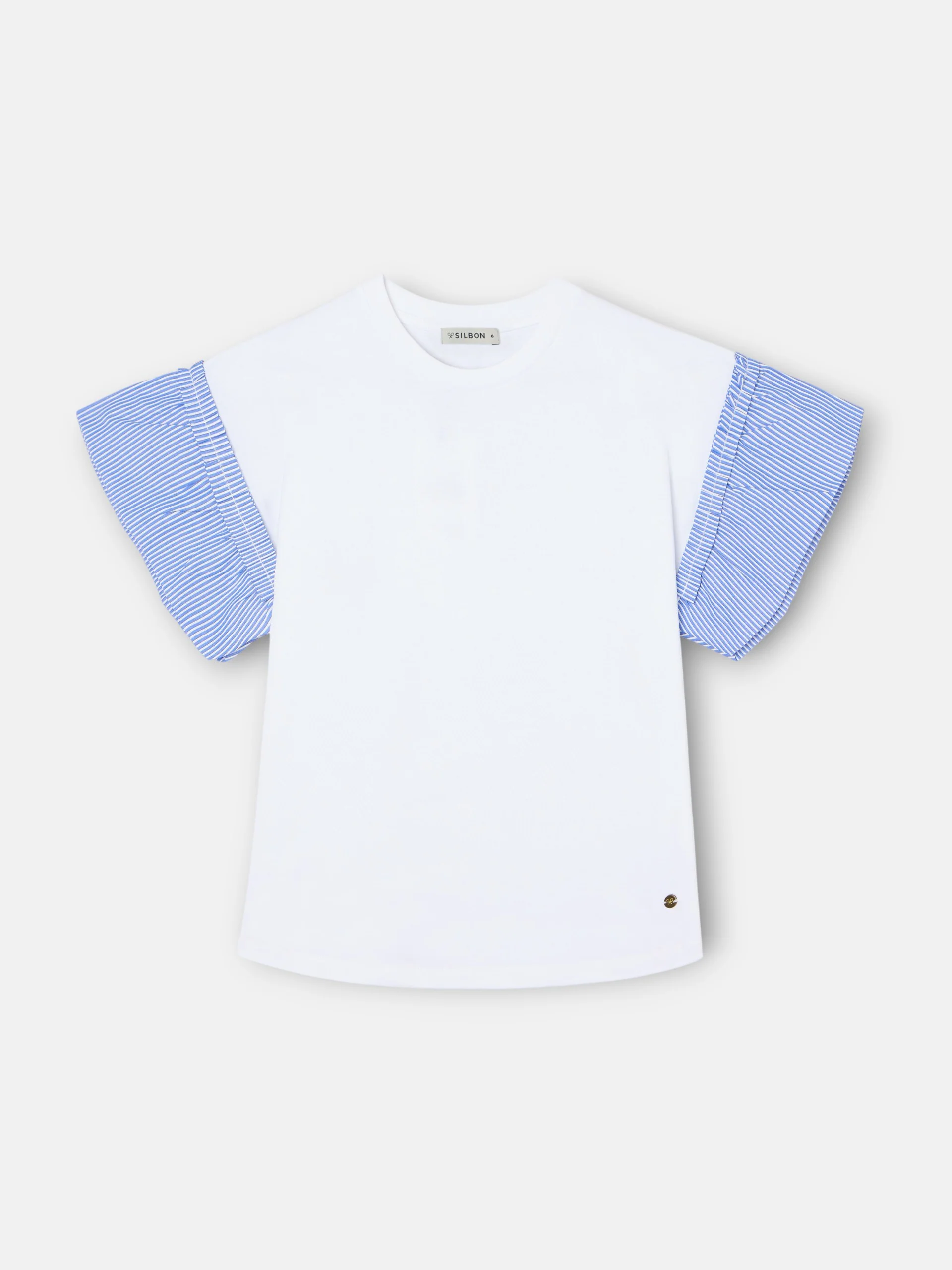 Camiseta girl volantes popelin rayas blanca - Image 3