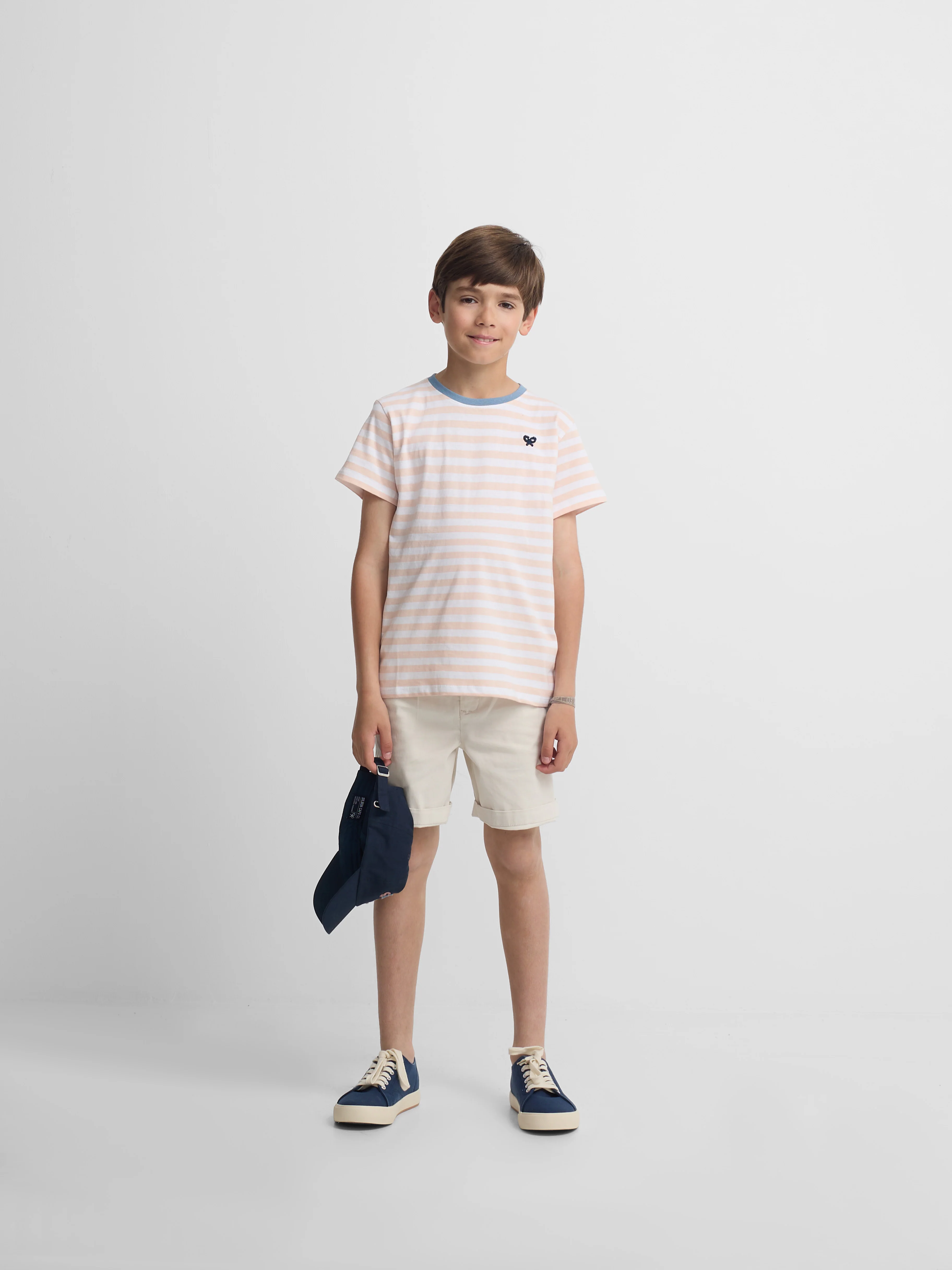 Camiseta kids ribete rayas finas coral - Image 4